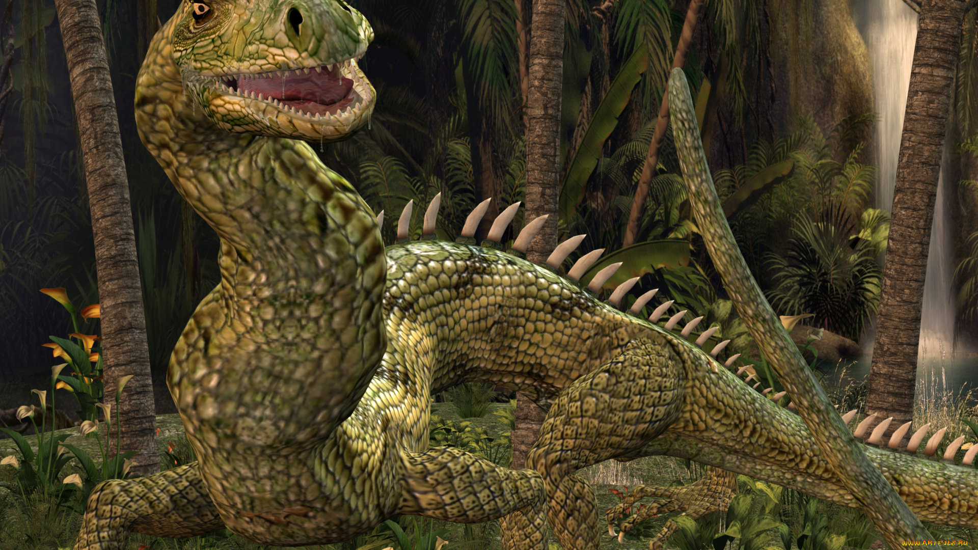 3д, графика, фантазия, , fantasy, лес, динозавр
