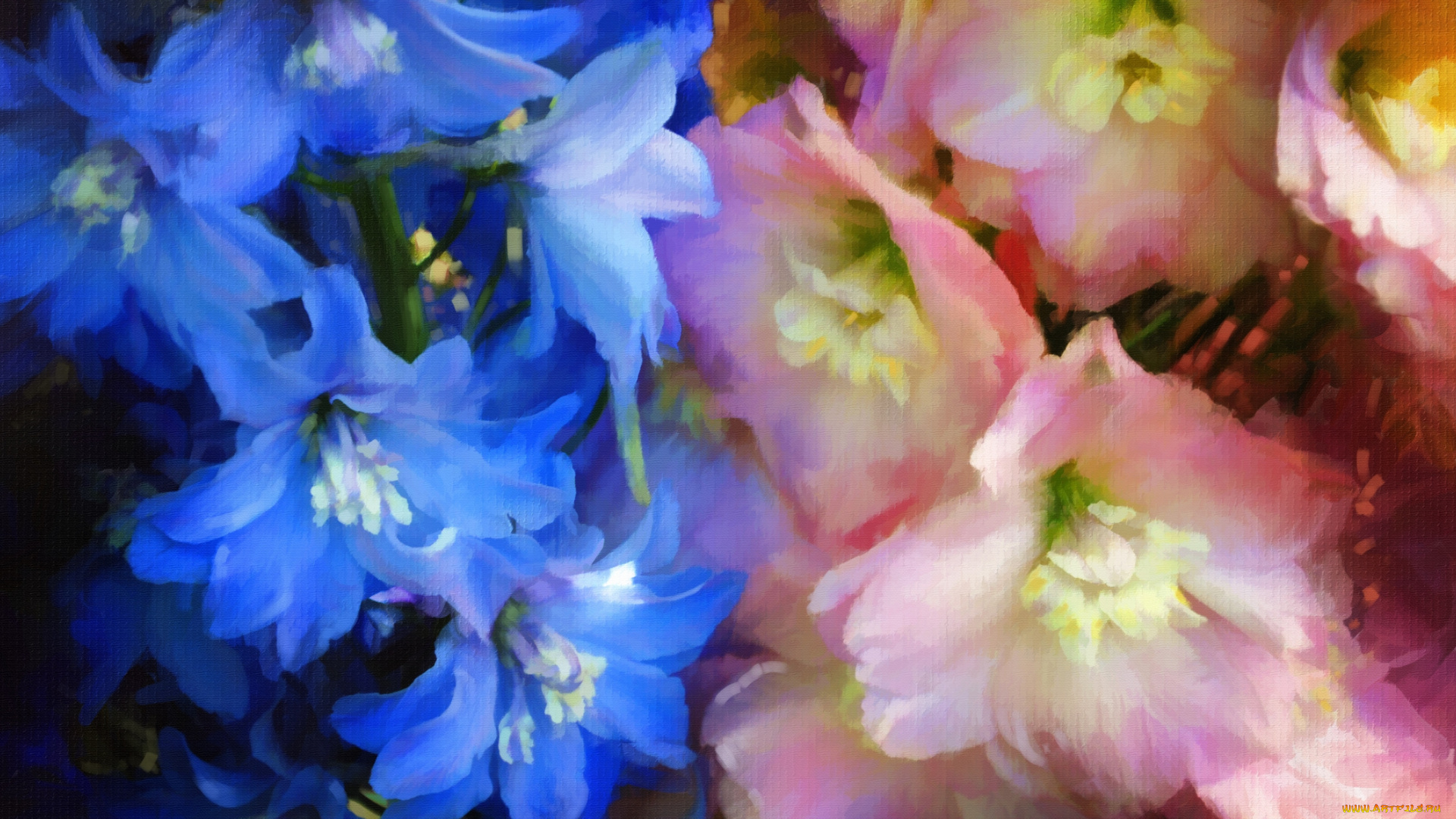 рисованные, цветы, дельфиниум