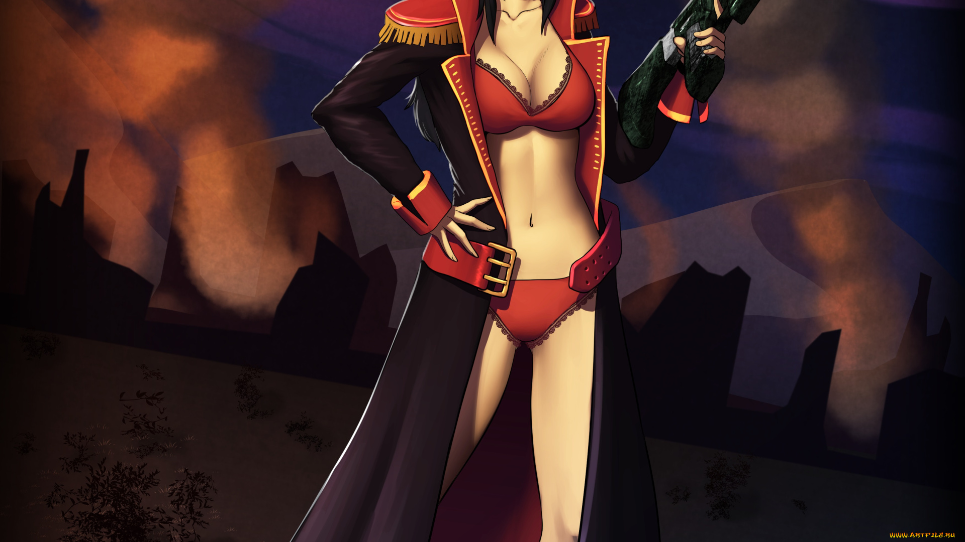 рисованные, люди, оружие, взгляд, девушка