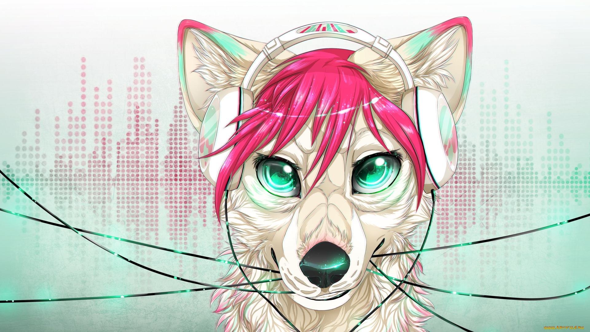 рисованные, животные, , собаки, наушники, арт, белая, собака