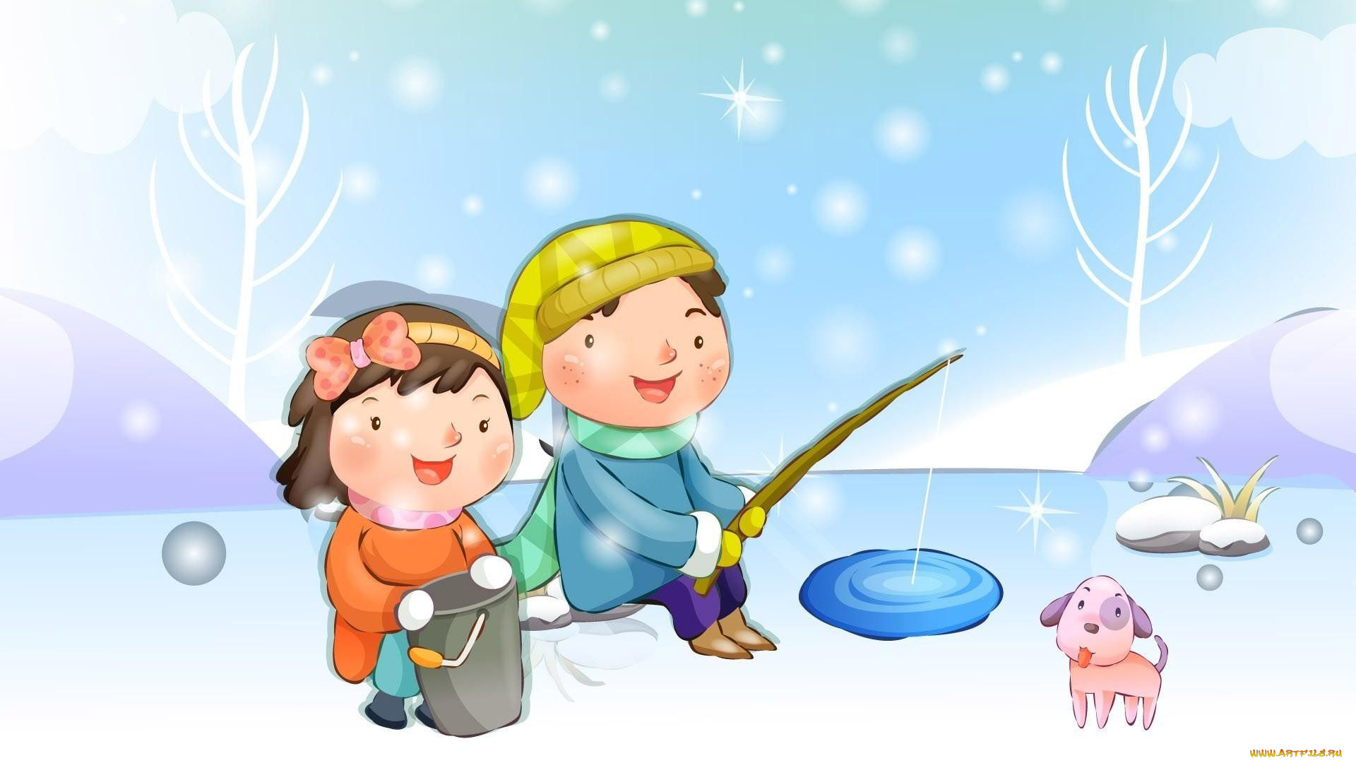 векторная, графика, мультфильмы, мальчик, девушка