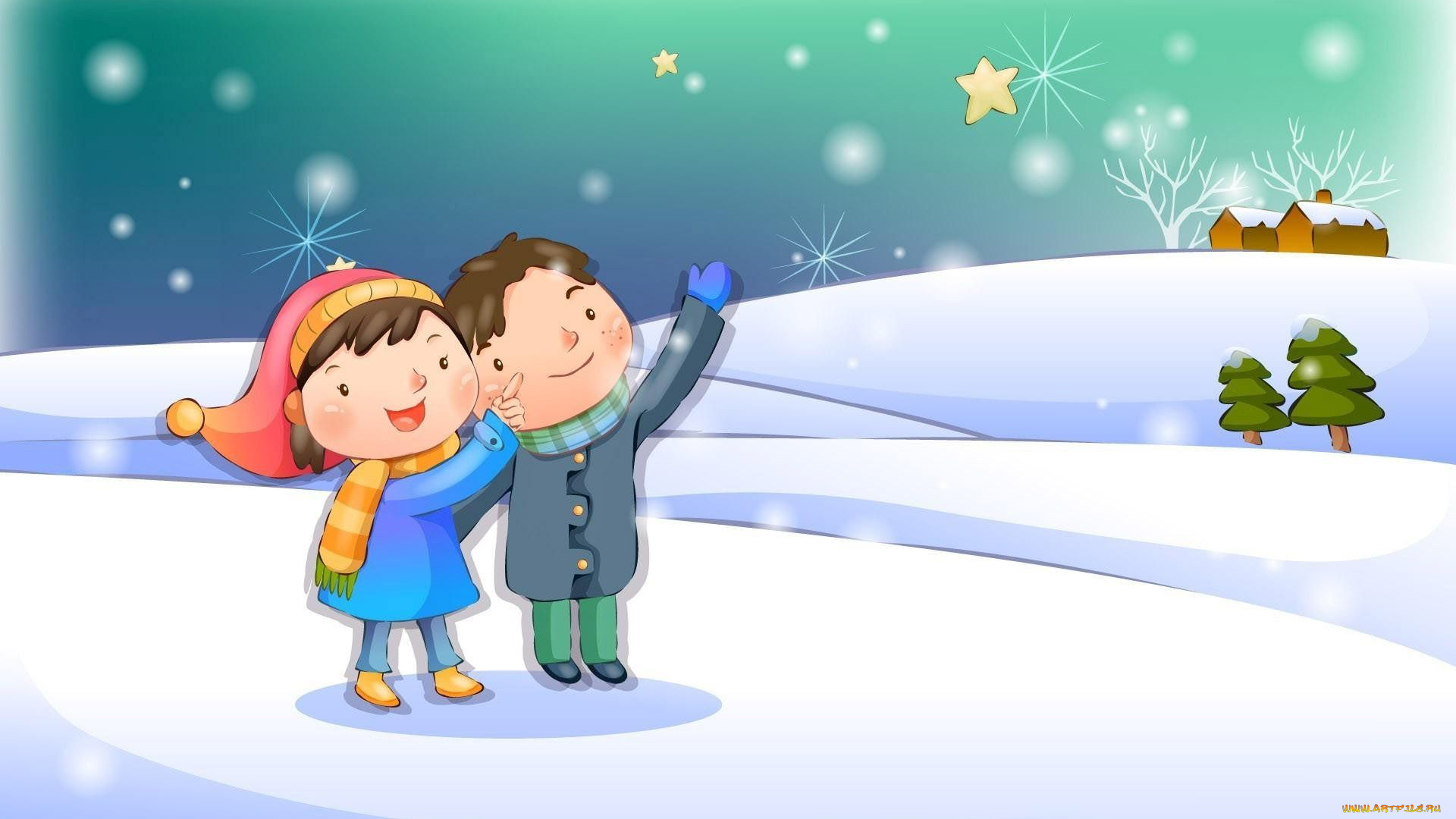 векторная, графика, мультфильмы, мальчик, девочка