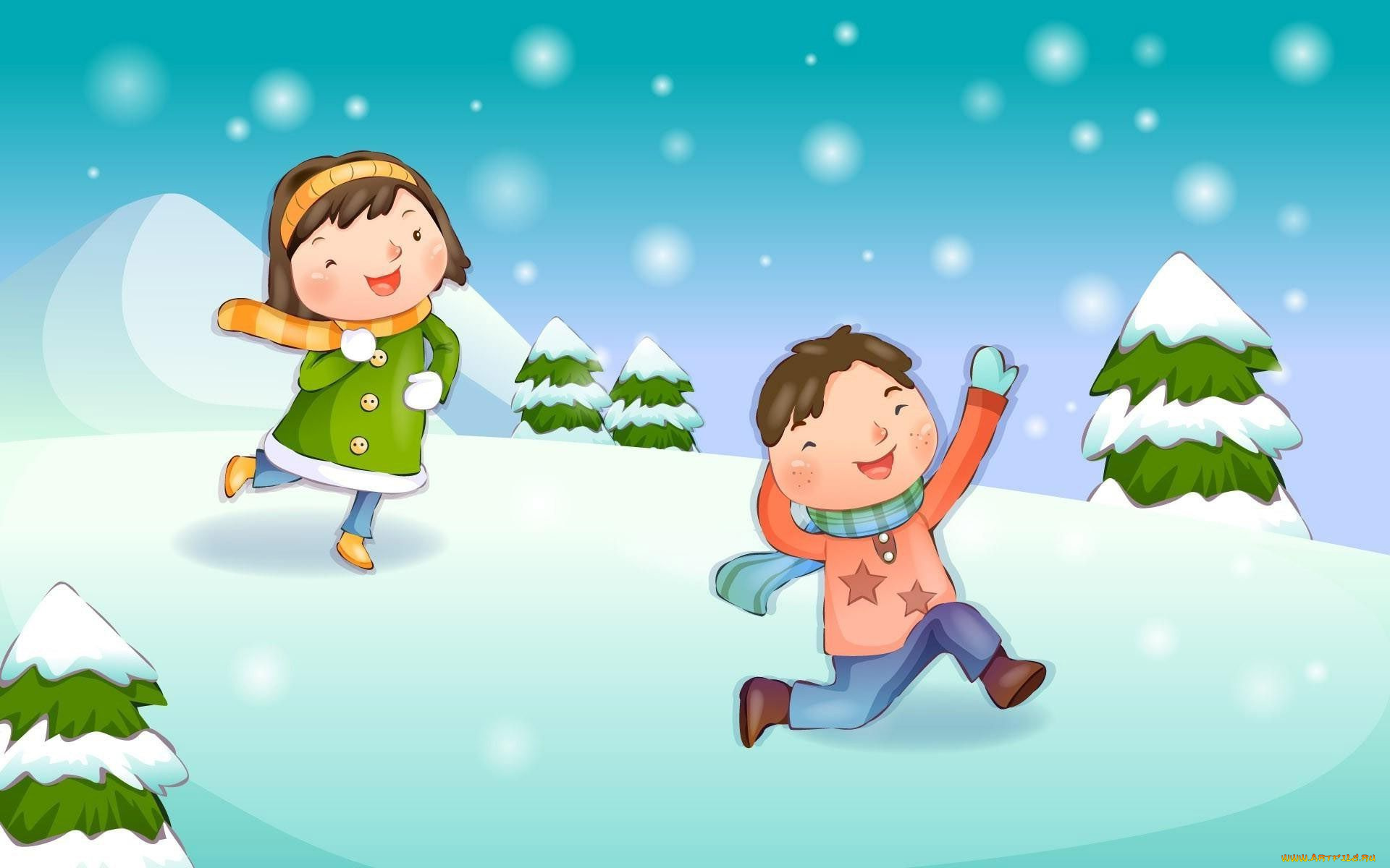 векторная, графика, мультфильмы, девочка, мальчик