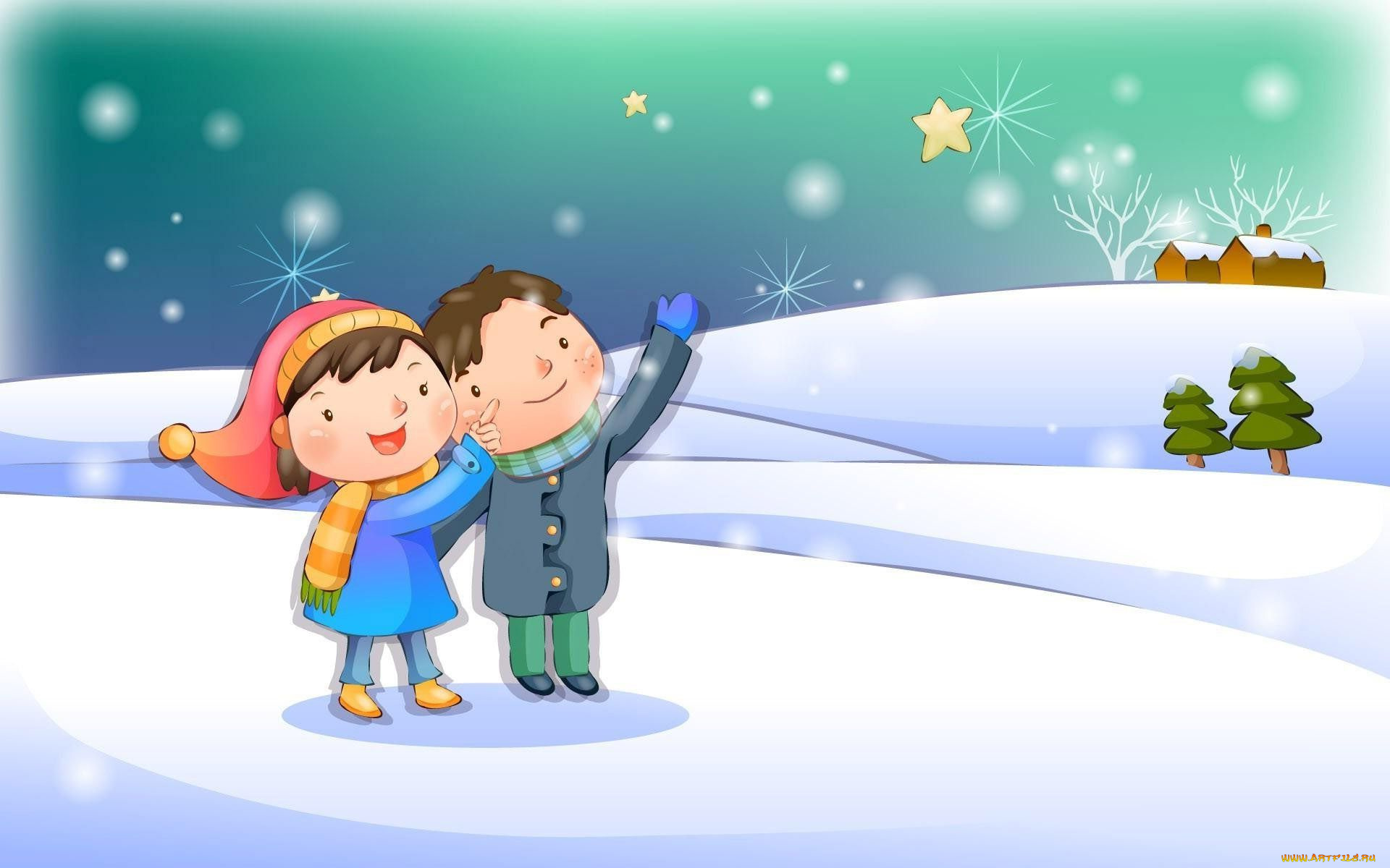 векторная, графика, мультфильмы, мальчик, девочка