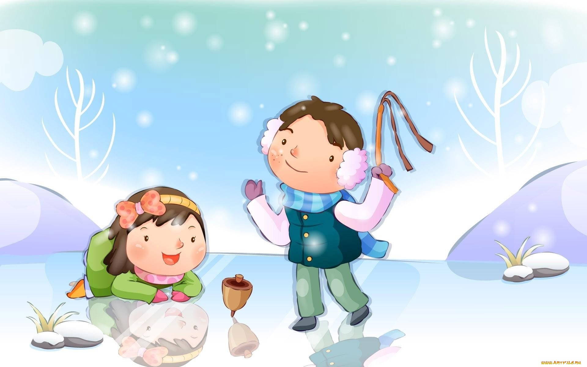 векторная, графика, мультфильмы, мальчик, девочка