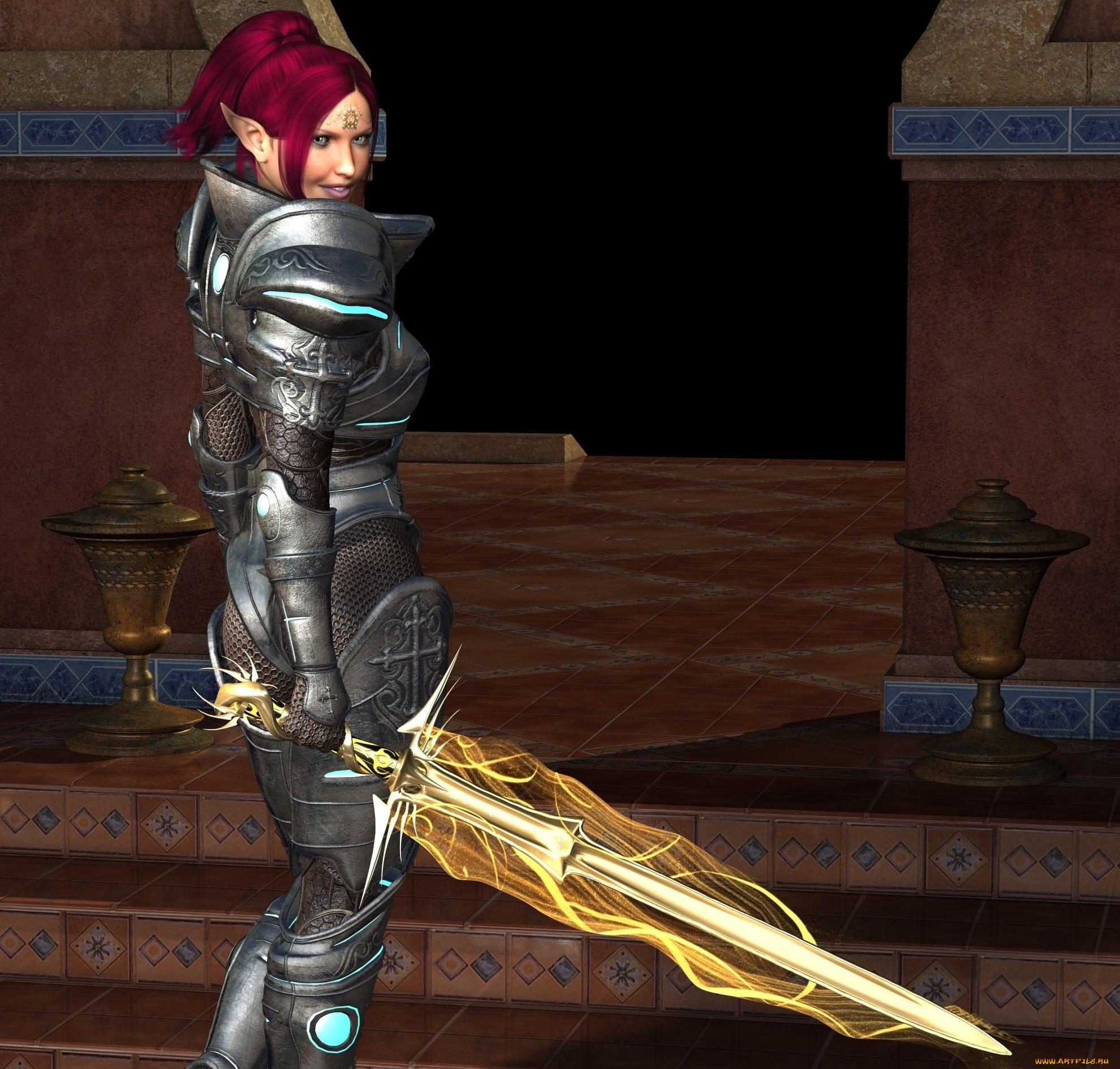 3д, графика, эльфы, , elves, эльфийка, взгляд, меч