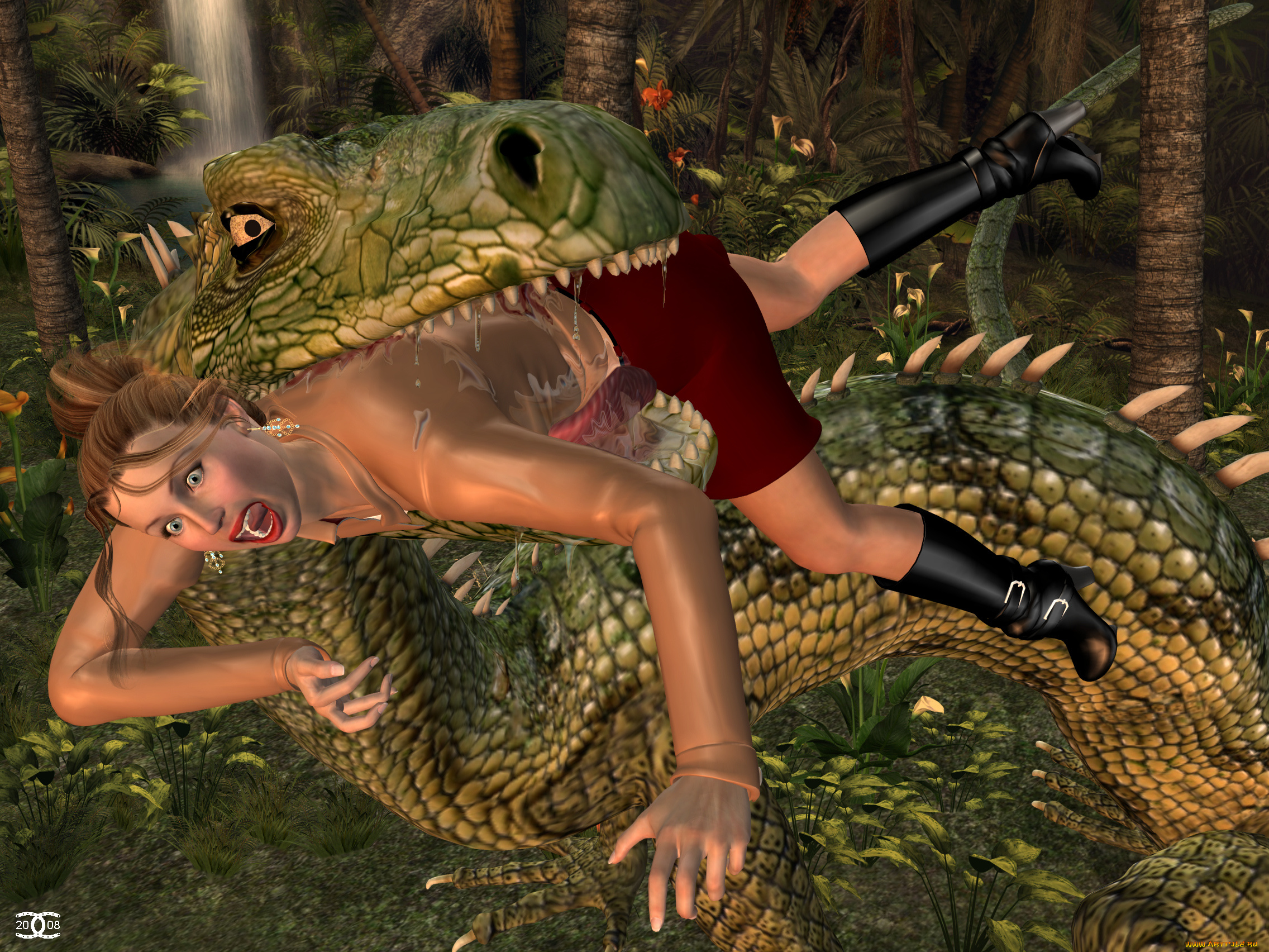 3д, графика, фантазия, , fantasy, девушка, динозавр, лес