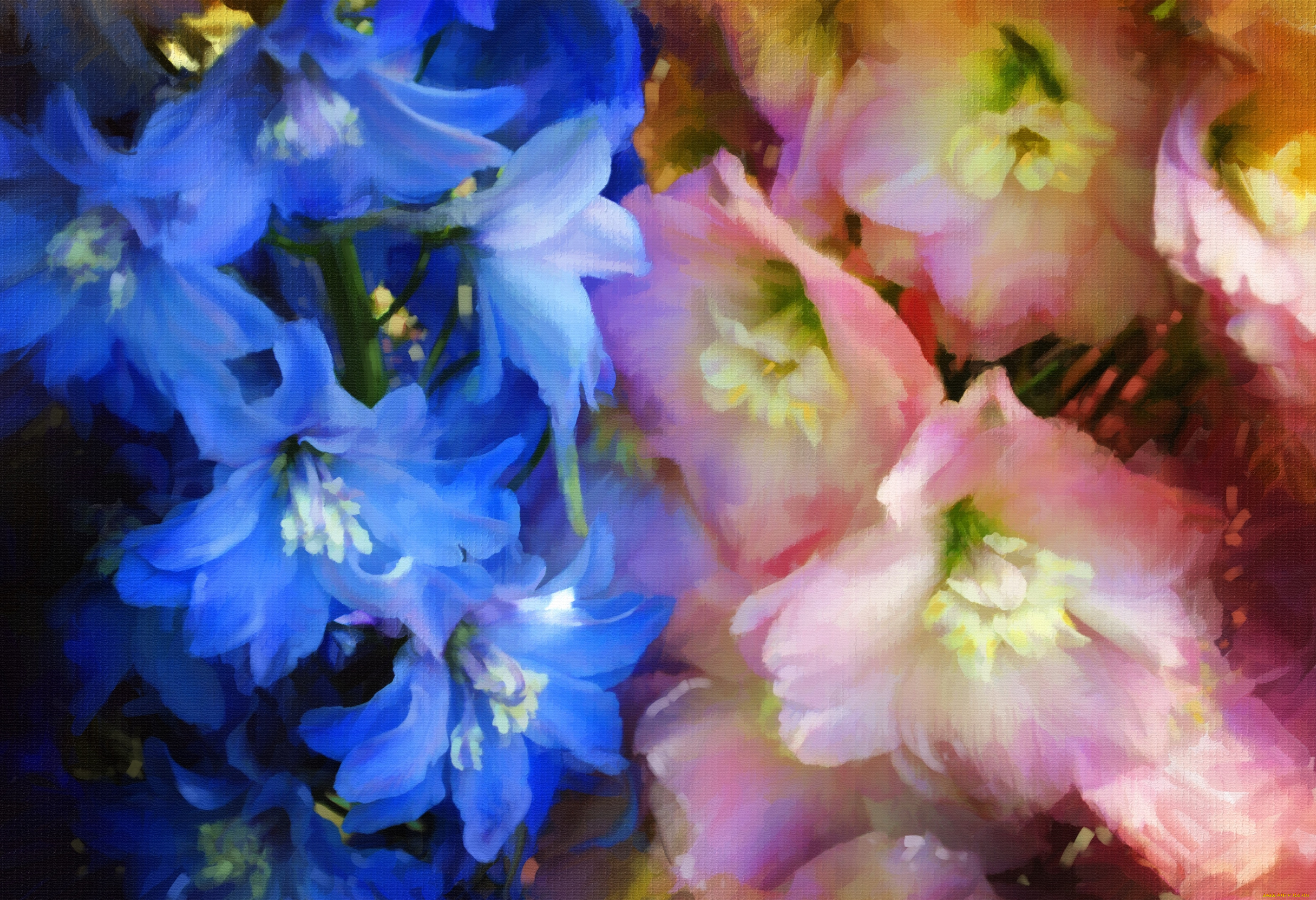 рисованные, цветы, дельфиниум