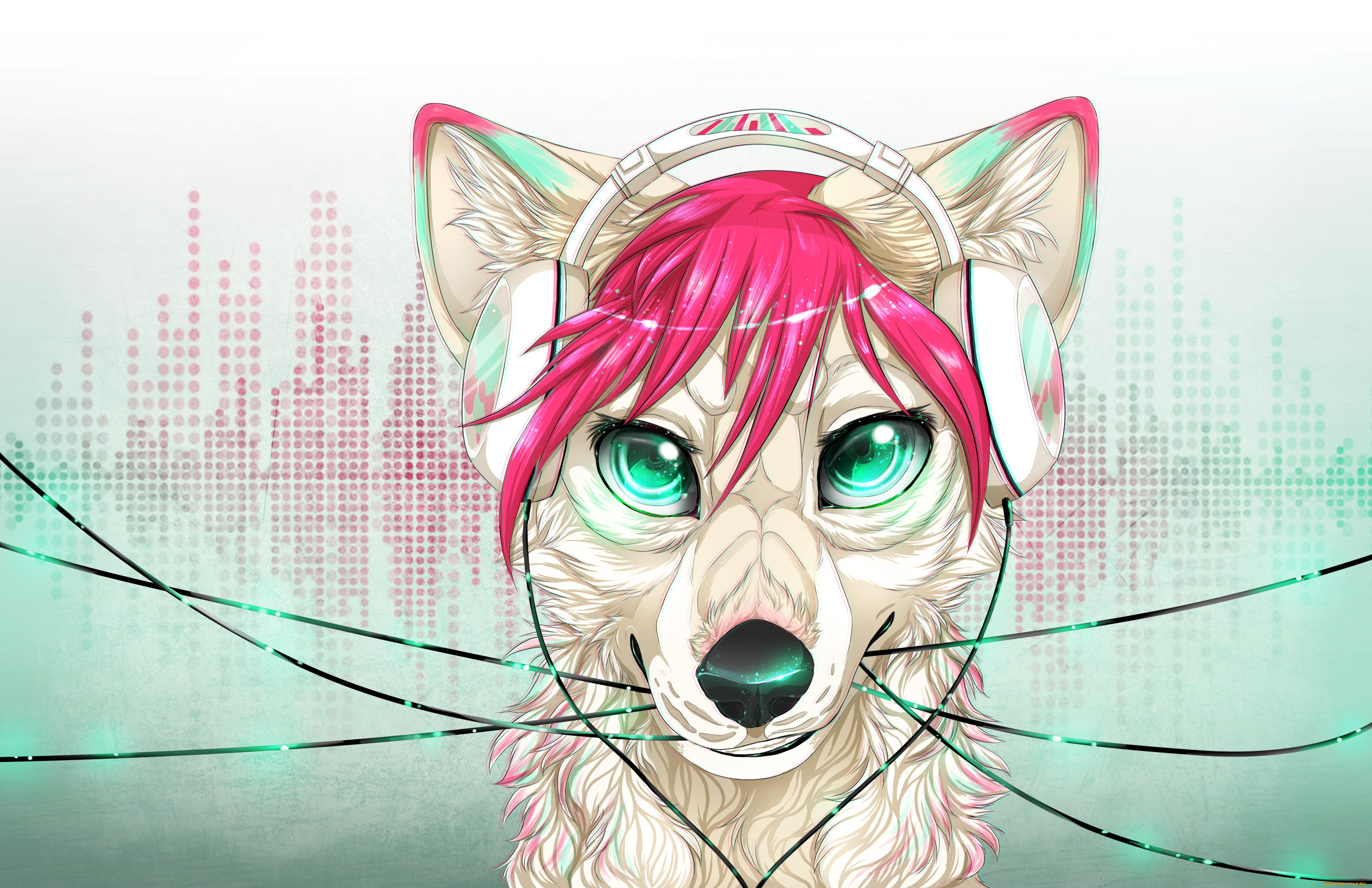 рисованные, животные, , собаки, наушники, арт, белая, собака