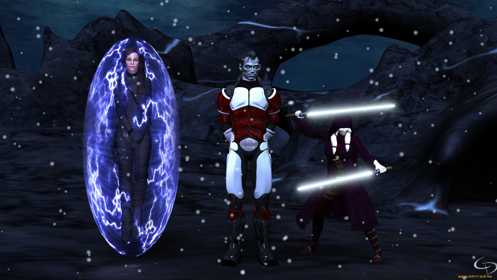 3д, графика, фантазия, , fantasy, кокон, взгляд, фон, девушка, оружие, мужчина