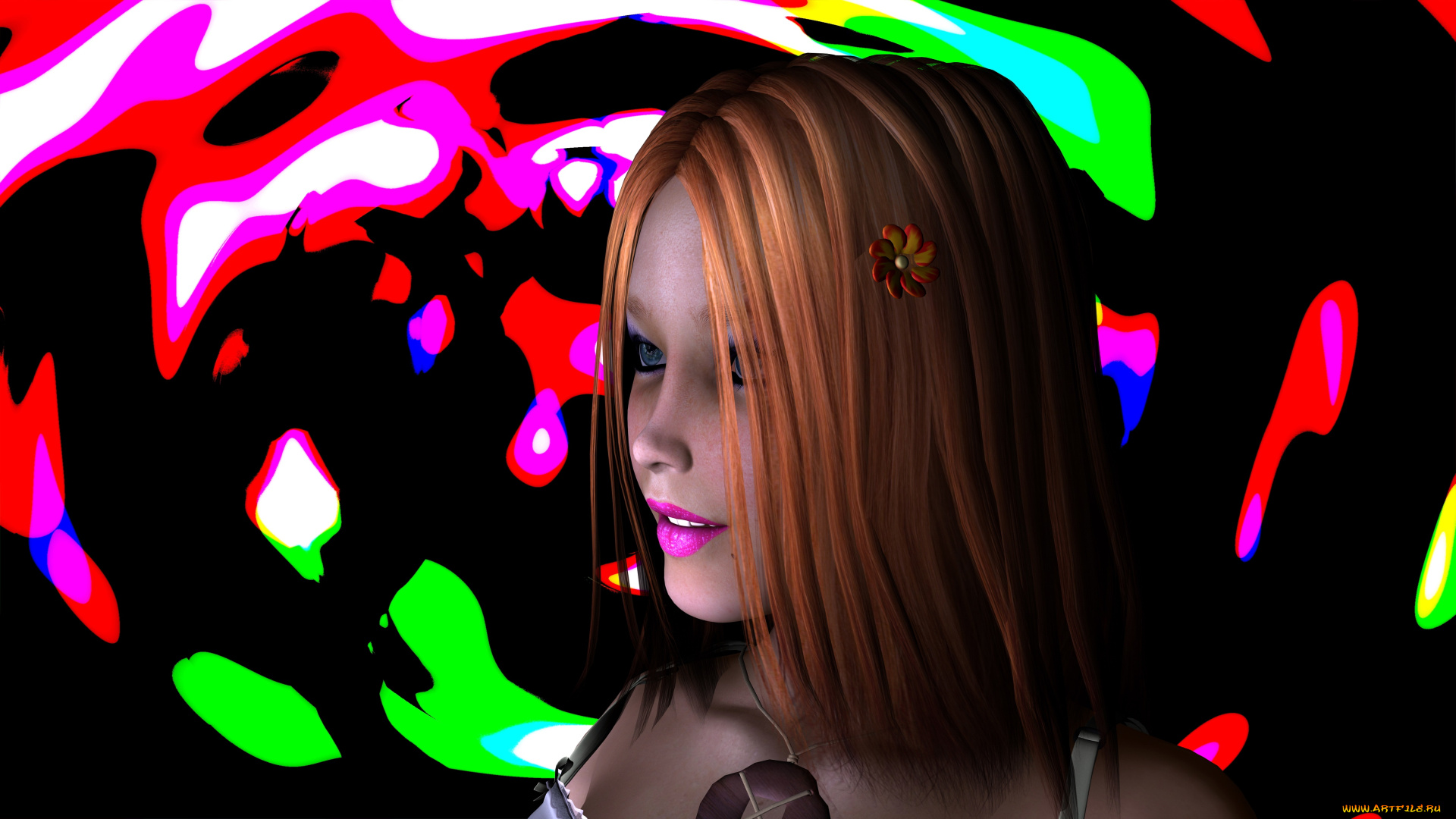 3д, графика, люди, , people, девушка, взгляд, фон, рыжая