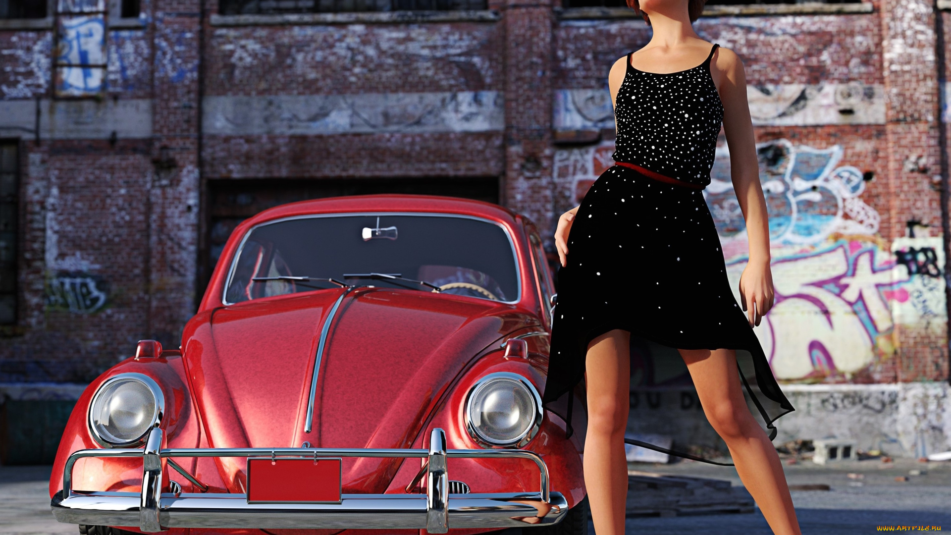 автомобили, 3d, car&girl, автомобиль, фон, взгляд, девушка