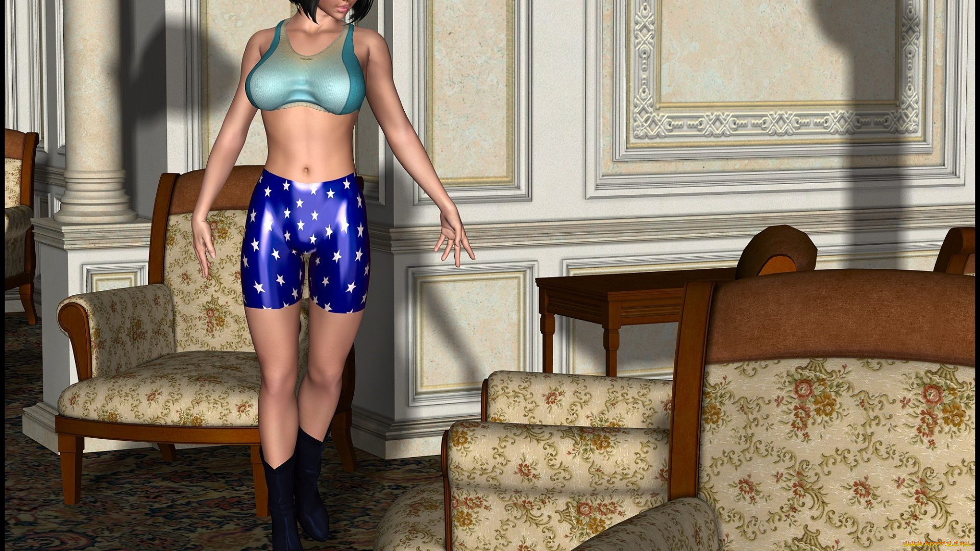 lordsnot, 3д, графика, фантазия, , fantasy, интерьер, стул, диван, девушка, фон, взгляд