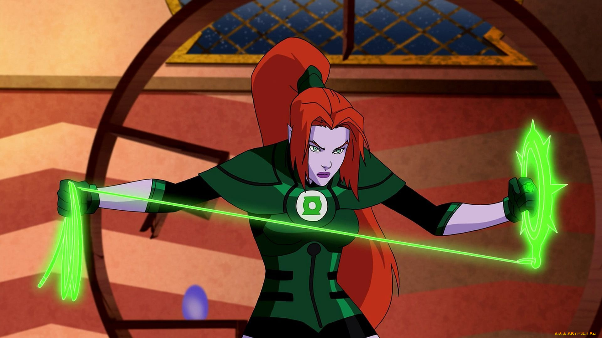 рисованное, комиксы, lantern, green, фон, взгляд, девушка