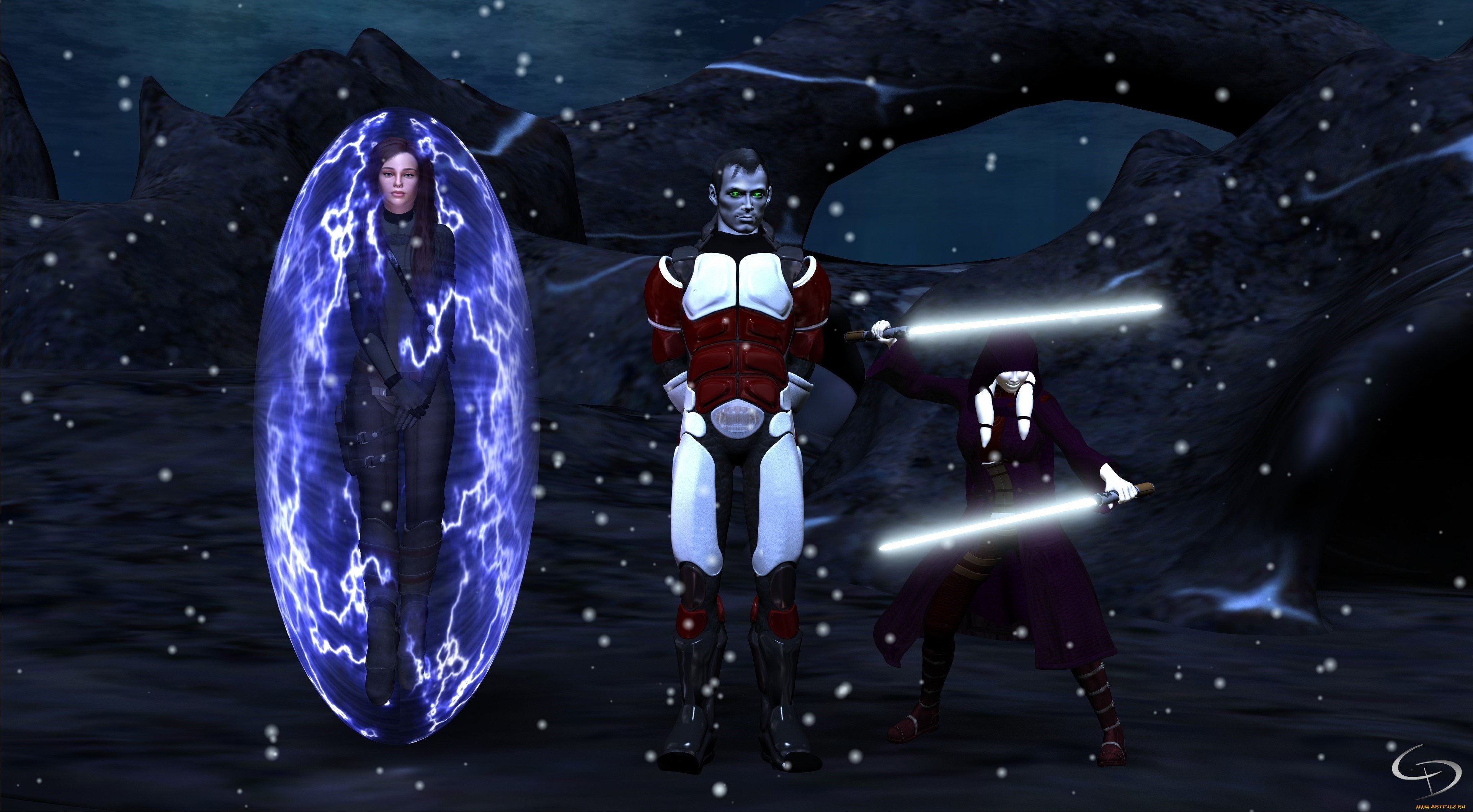 3д, графика, фантазия, , fantasy, кокон, взгляд, фон, девушка, оружие, мужчина