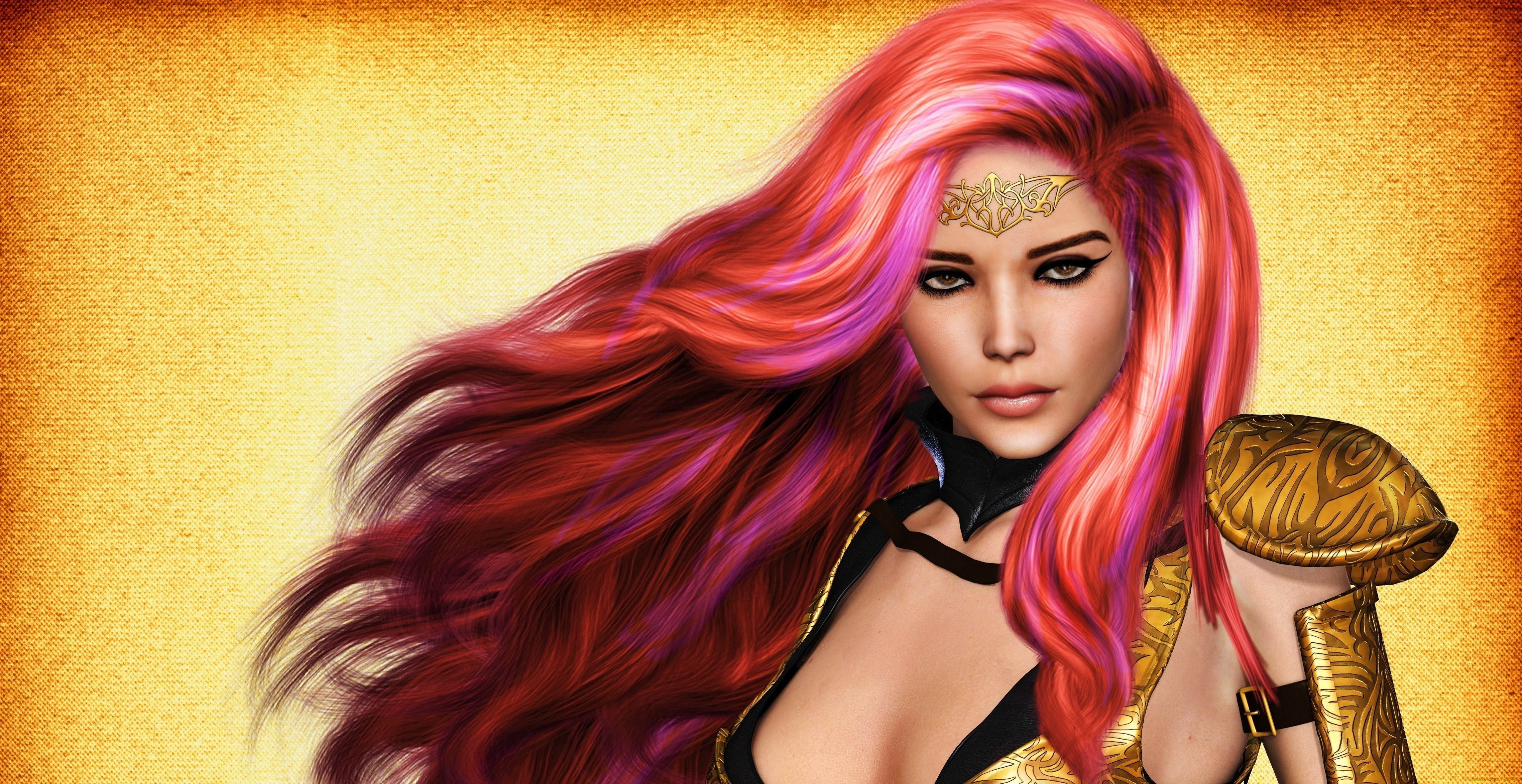 3д, графика, портрет, , portraits, взгляд, фон, рыжая, девушка