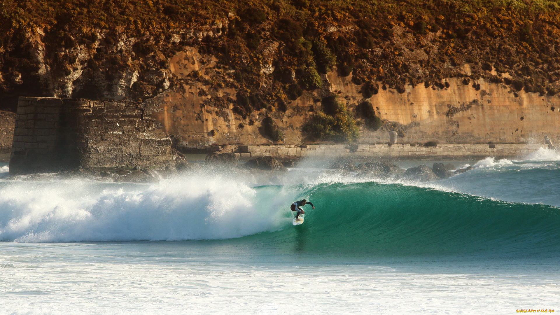 спорт, серфинг, экстремальный, скала, серфер, доска, для, серфинга, волны, море