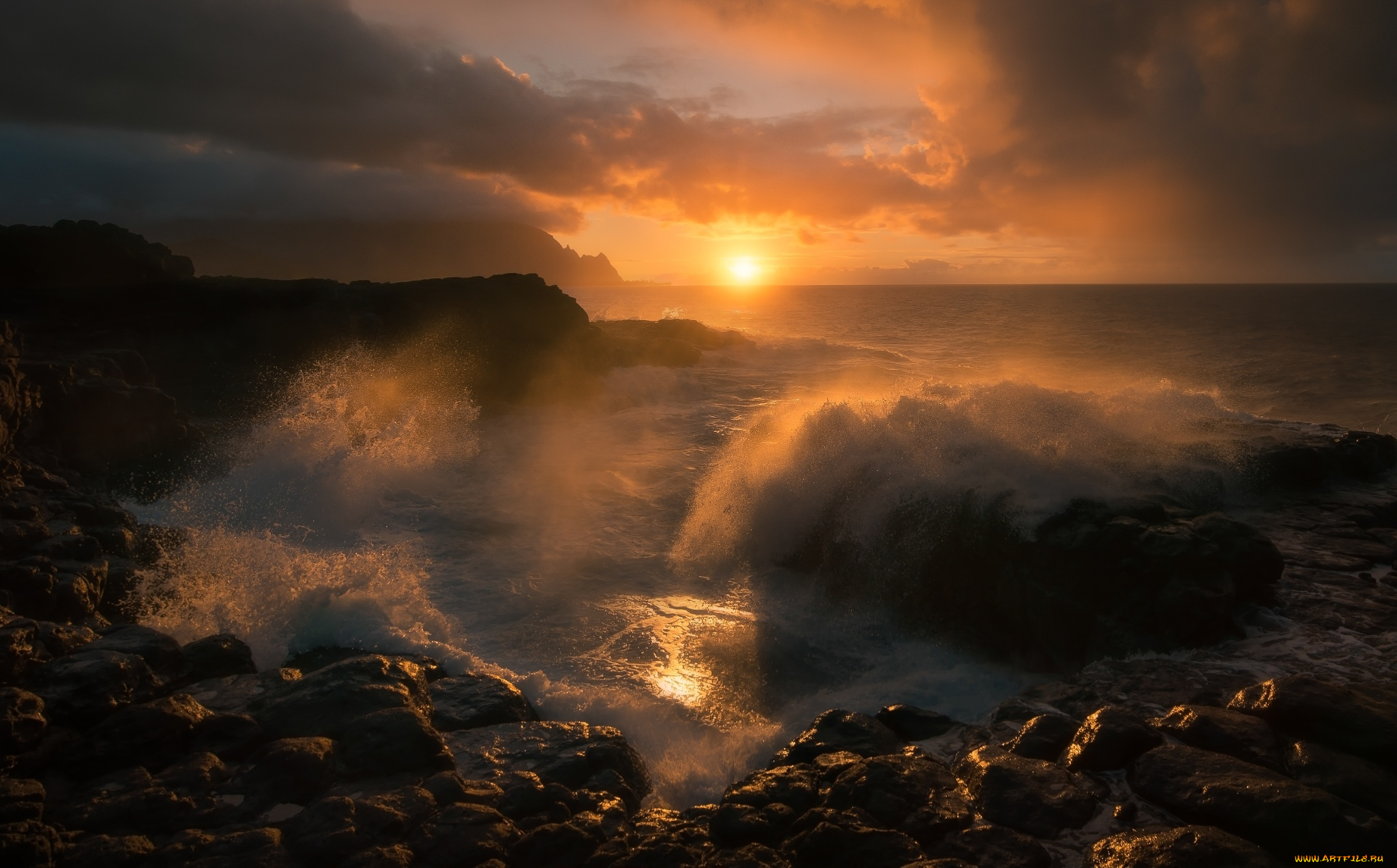 природа, стихия, берег, рассвет, прибой, море, волны