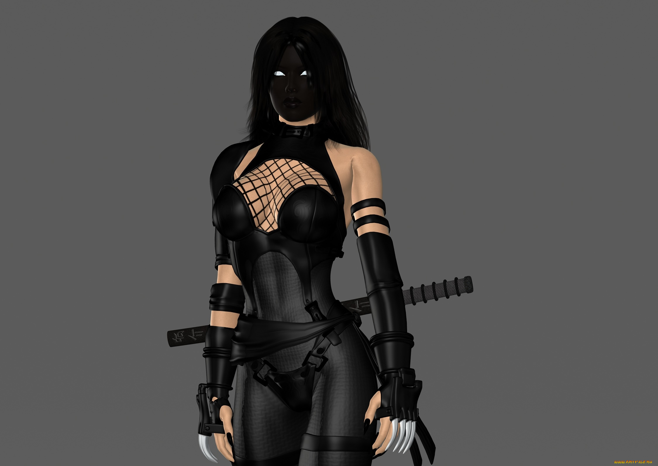 3д, графика, фантазия, , fantasy, взгляд, фон, девушка, ниндзя, оружие