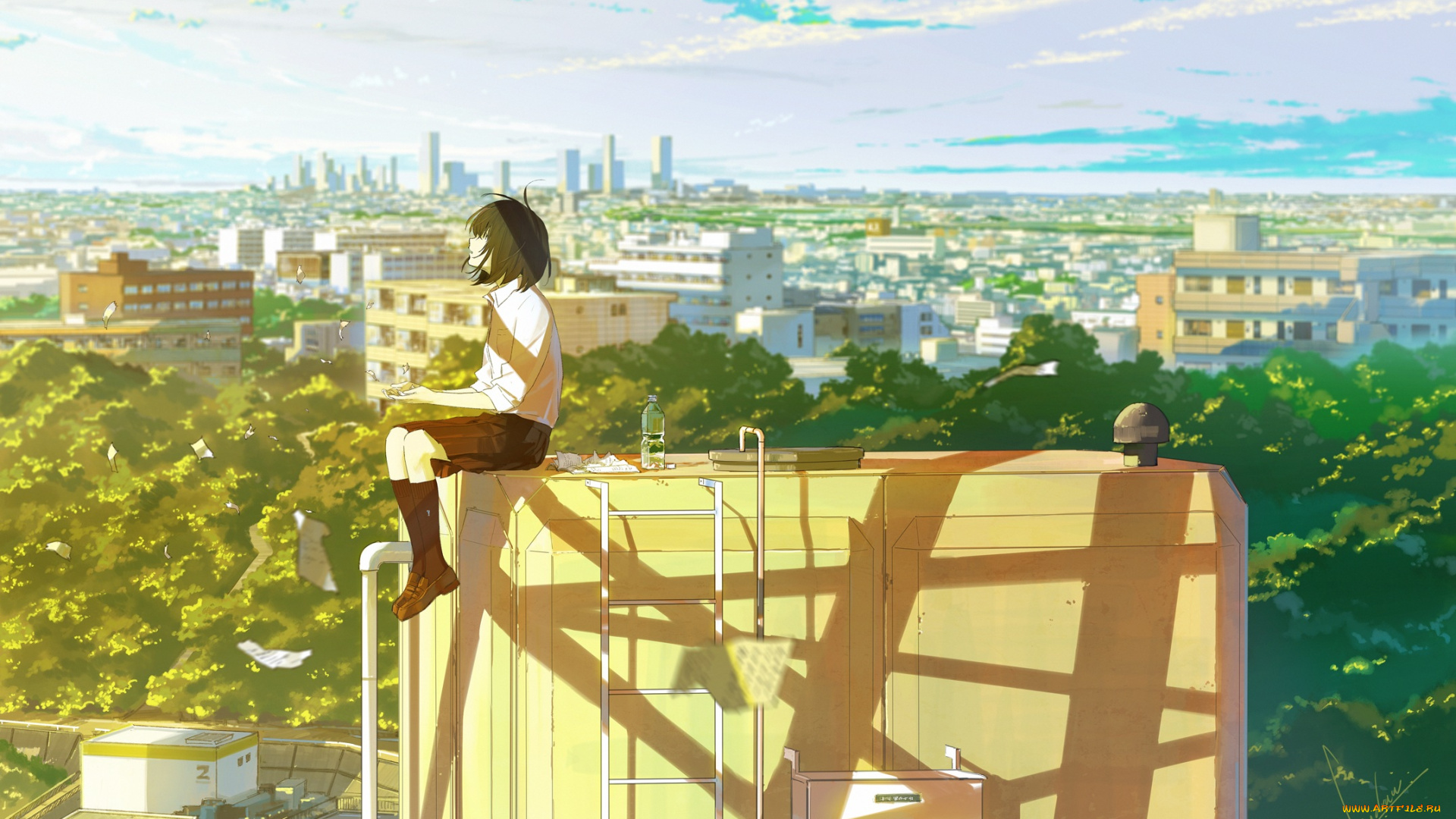 аниме, город, , улицы, , здания, loundraw