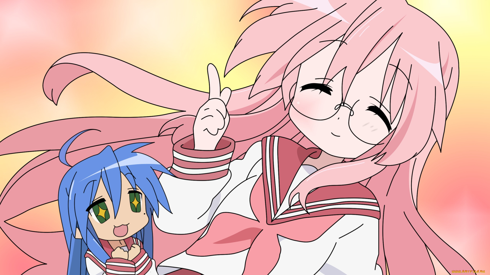 аниме, lucky, star, фон, взгляд, девушка