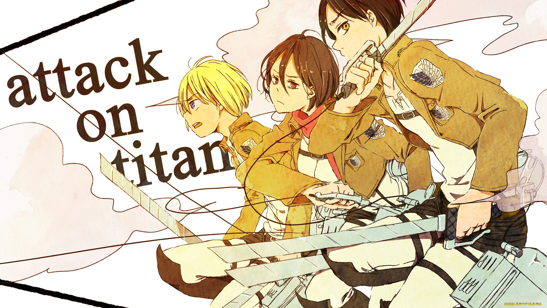 аниме, shingeki, no, kyojin, атака, титанов