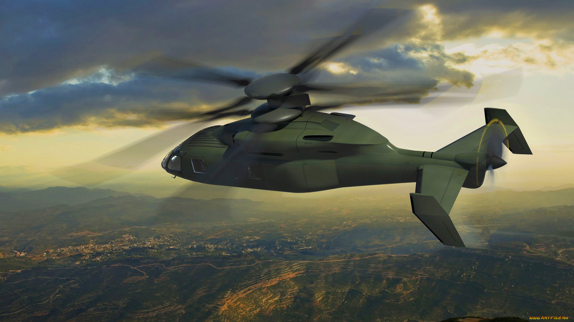 авиация, 3д, рисованые, v-graphic, полет, вертолет