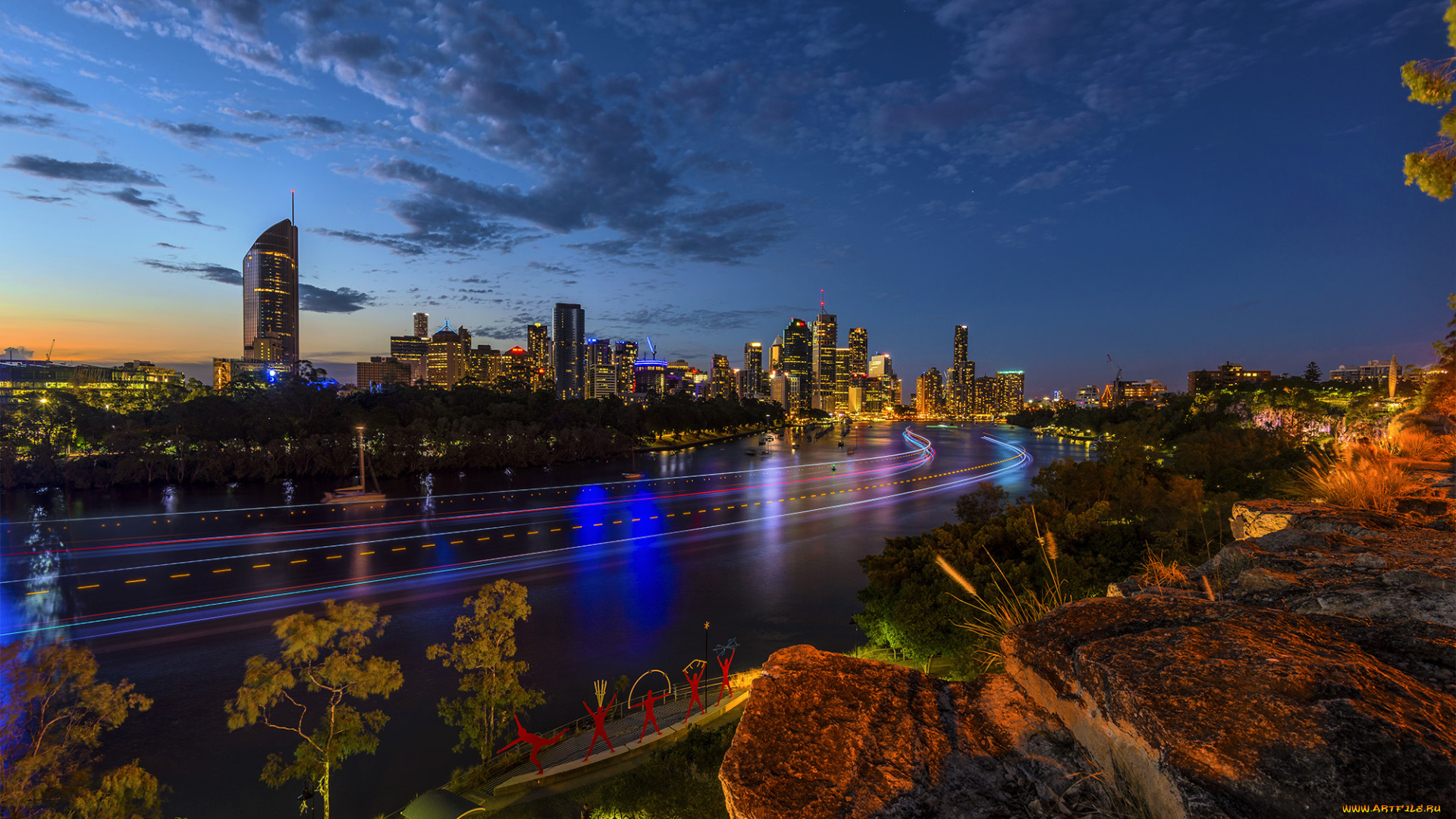 австралия, города, -, панорамы, камни, свет, небоскребы