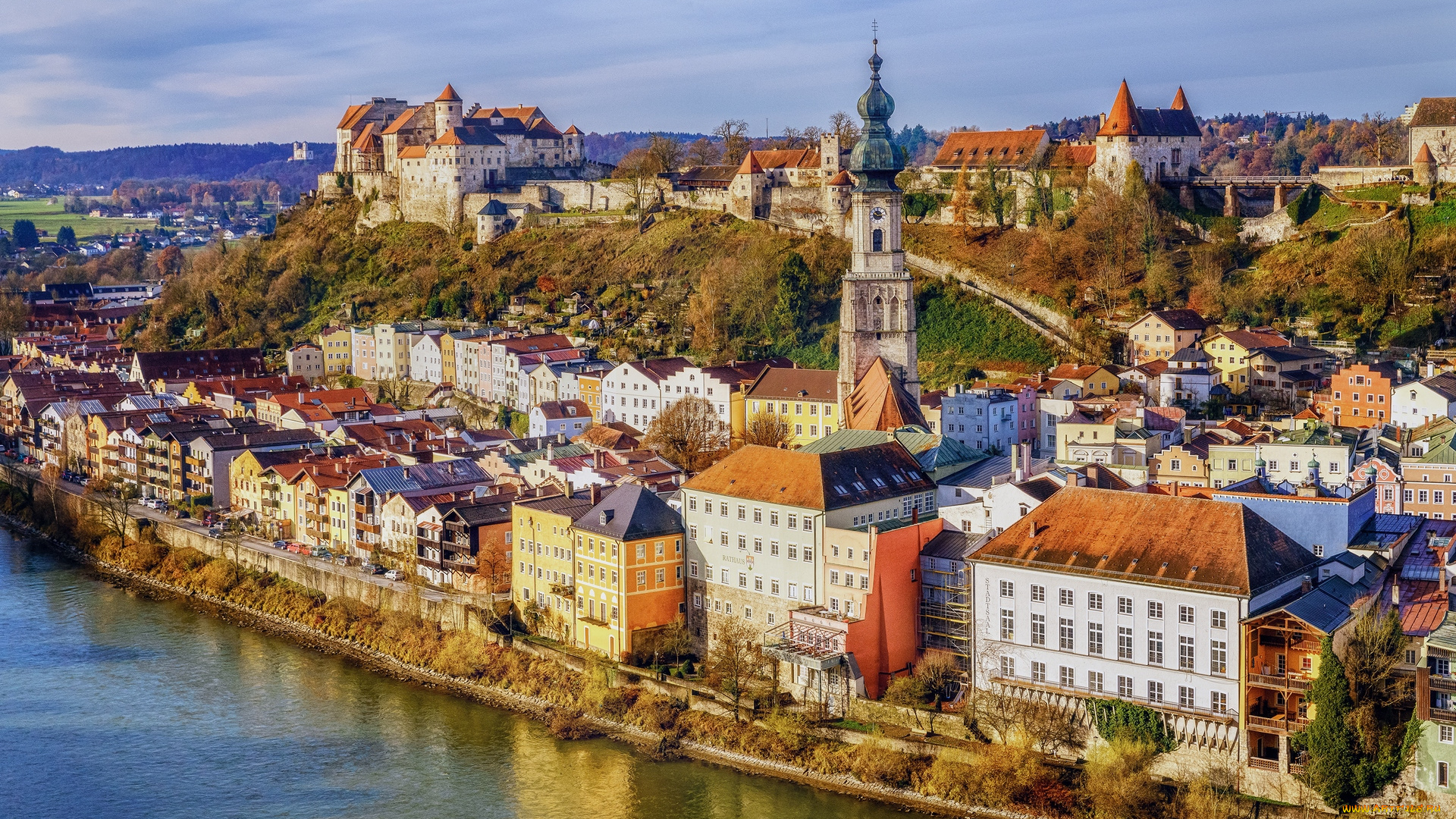 германия, города, -, панорамы, здания, водоем