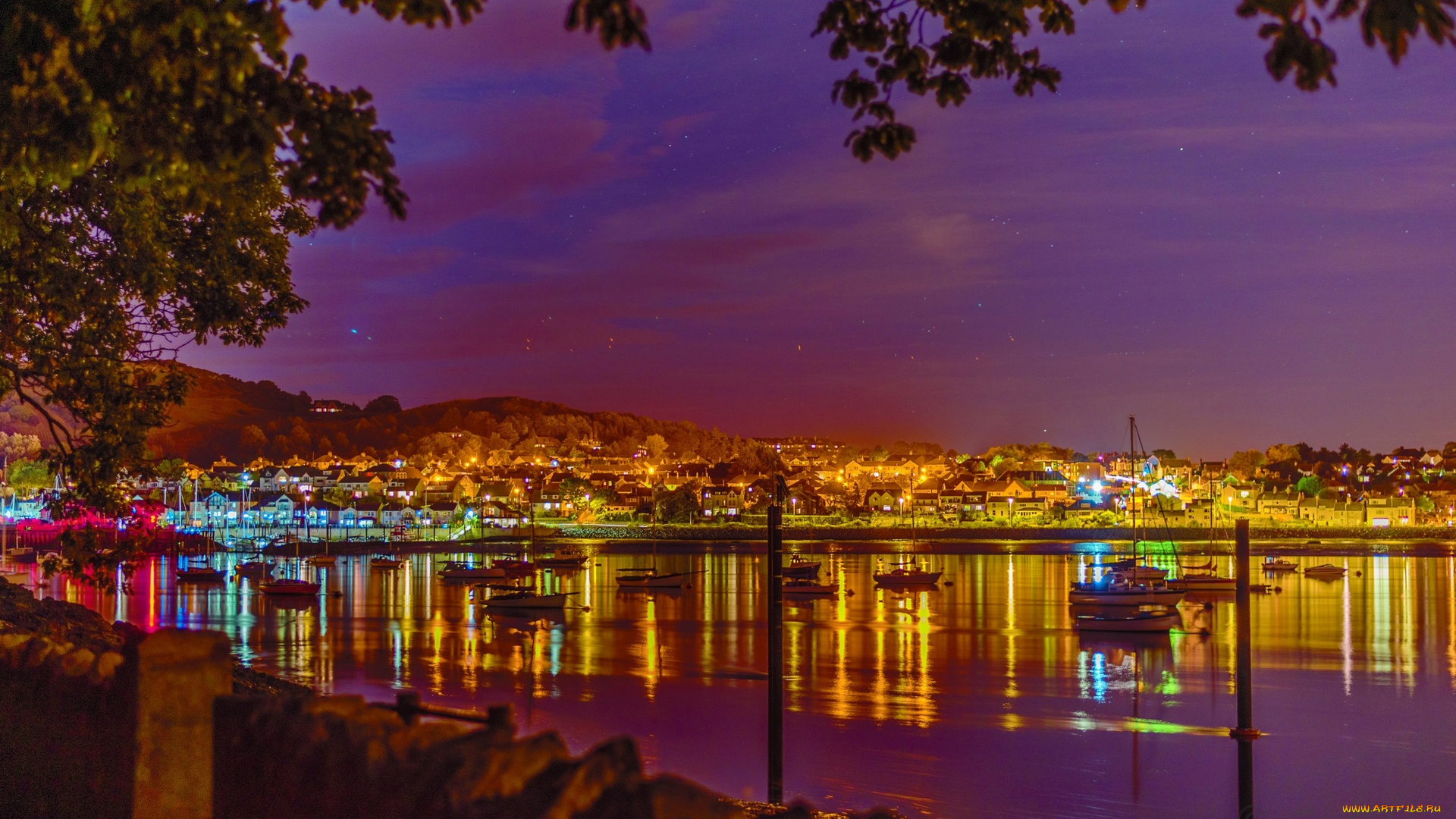 города, -, панорамы, фонари, здания, яхты, водоем