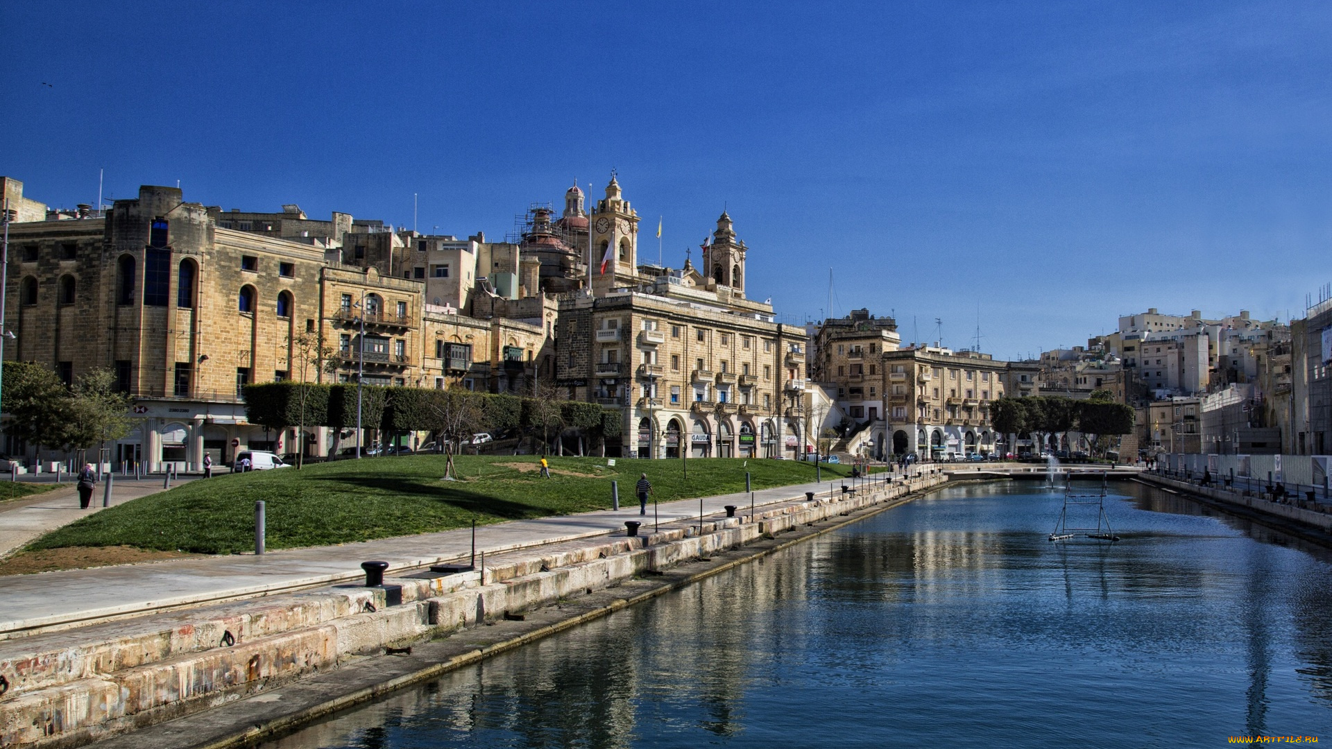 мальта, города, -, улицы, , площади, , набережные, водоем, здания, трава
