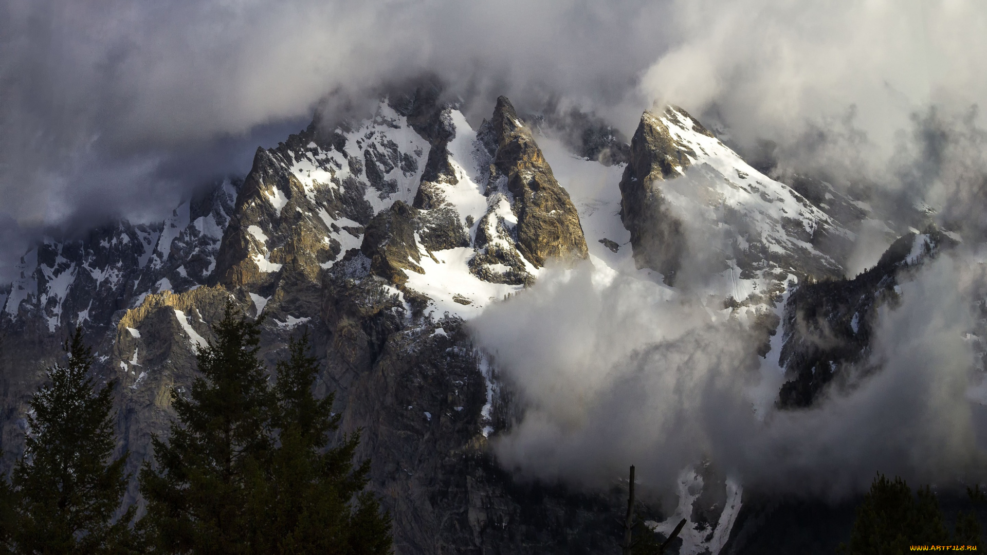 природа, горы, снег, grand, teton, national, park