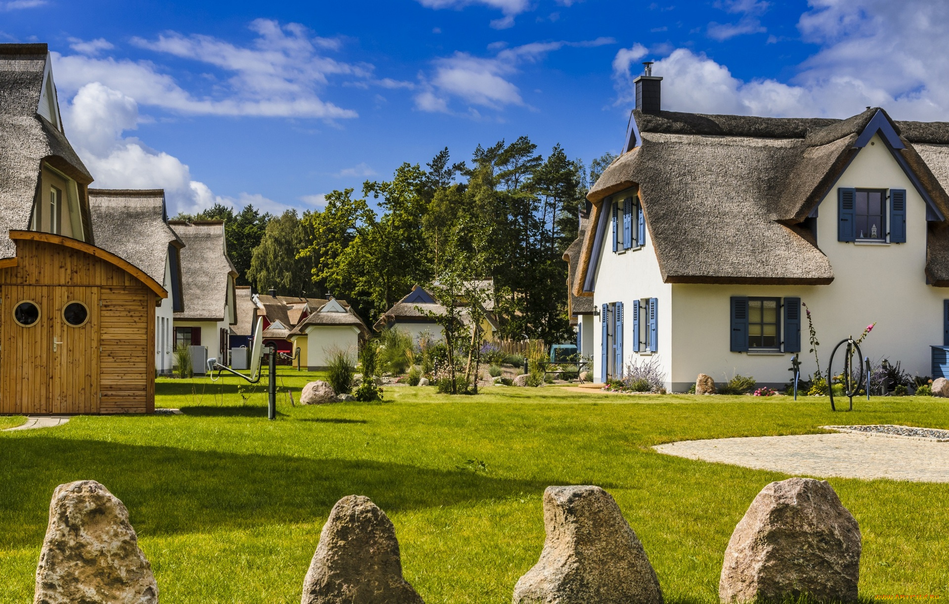 германия, города, -, улицы, , площади, , набережные, деревья, облака, здания, газон, камни
