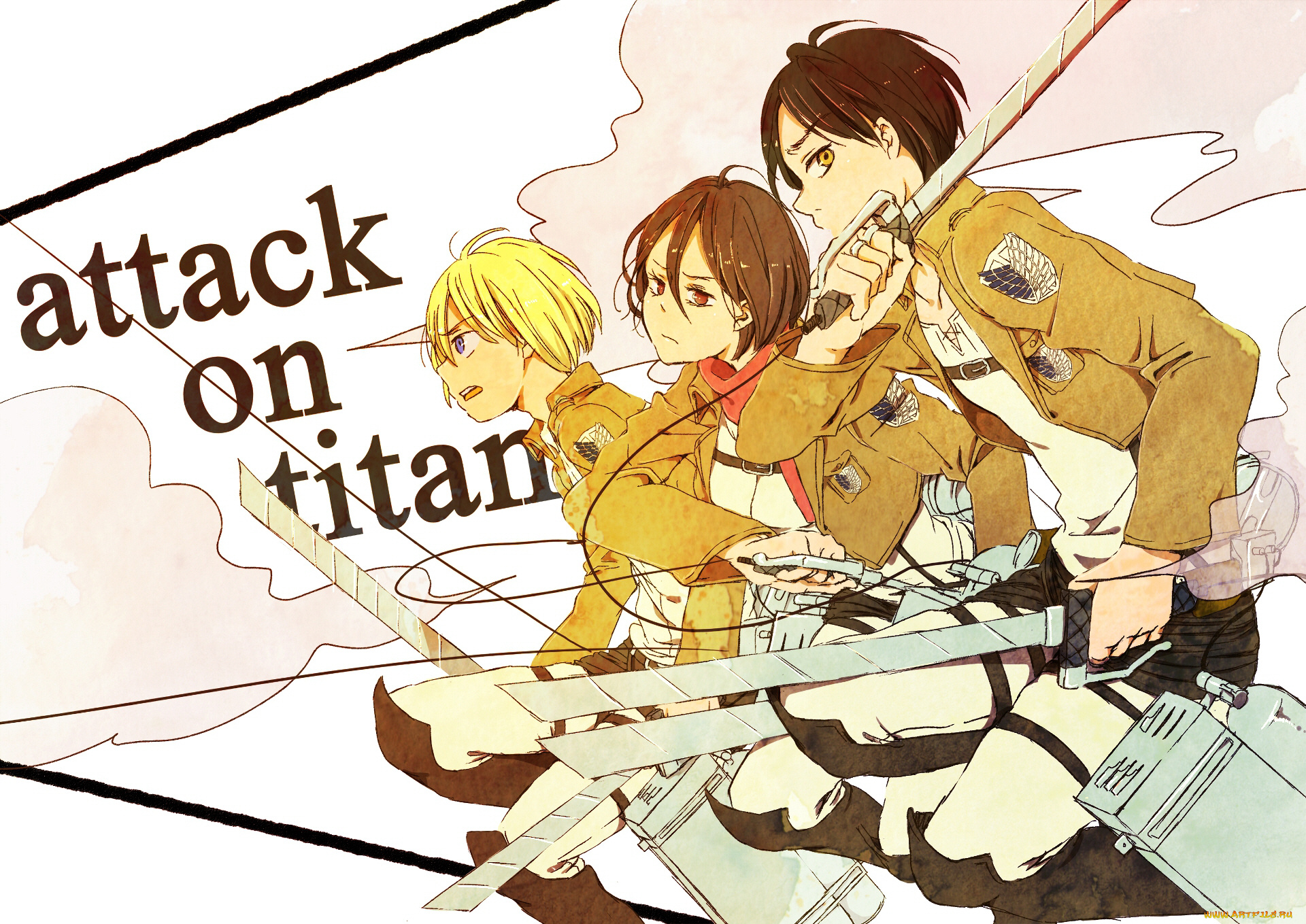 аниме, shingeki, no, kyojin, атака, титанов