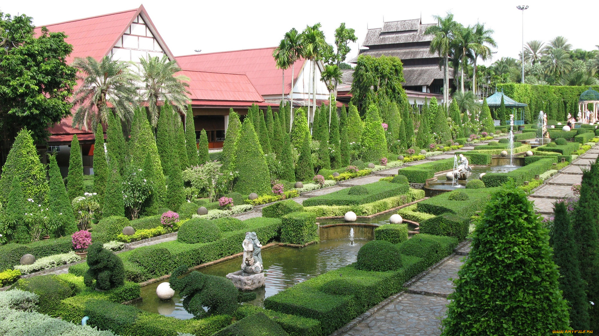 таиланд, города, -, улицы, , площади, , набережные, здания, кустарники, скульптуры, фонтан