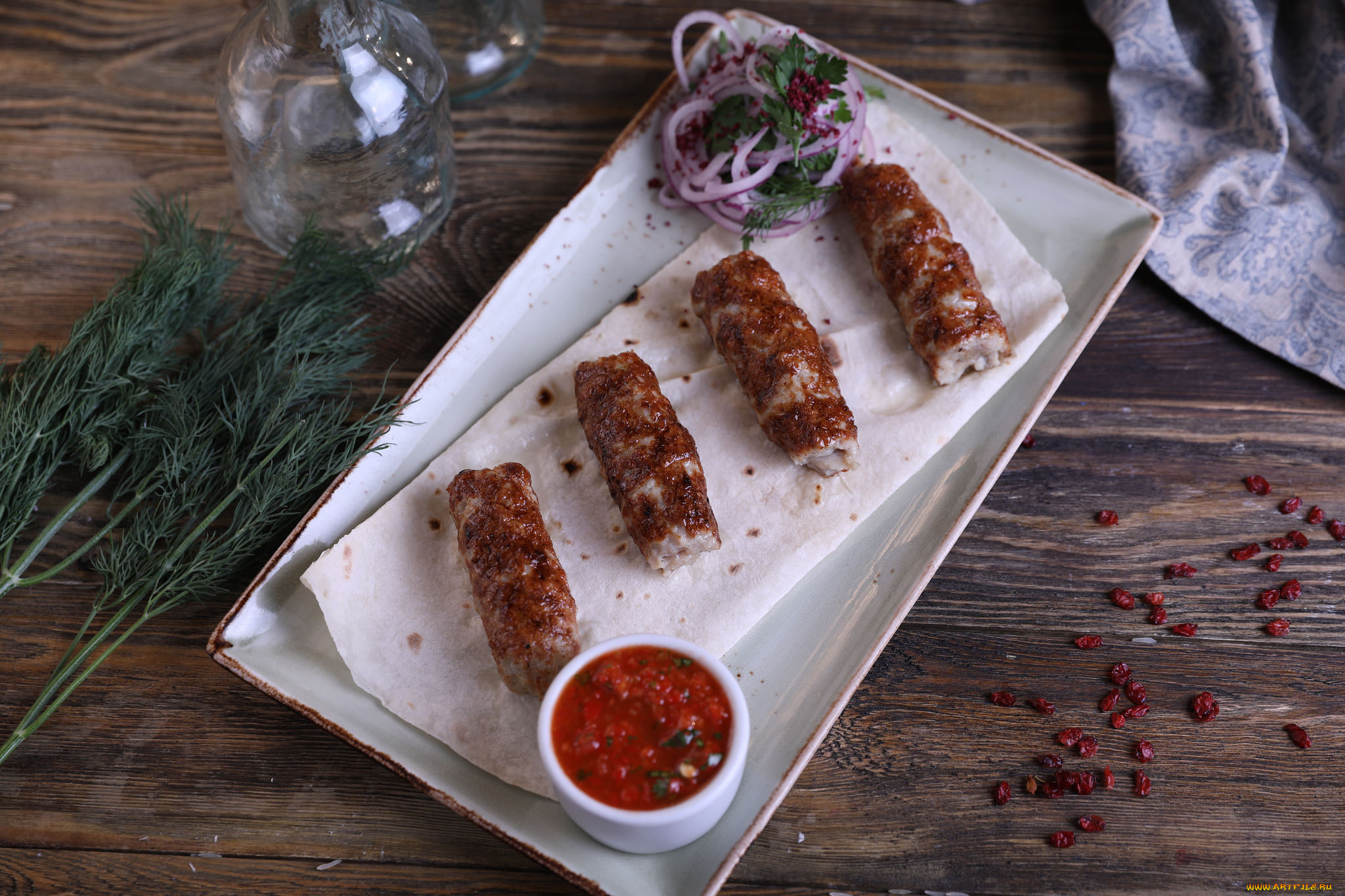 еда, мясные, блюда, котлетки, соус, кетчуп, зелень