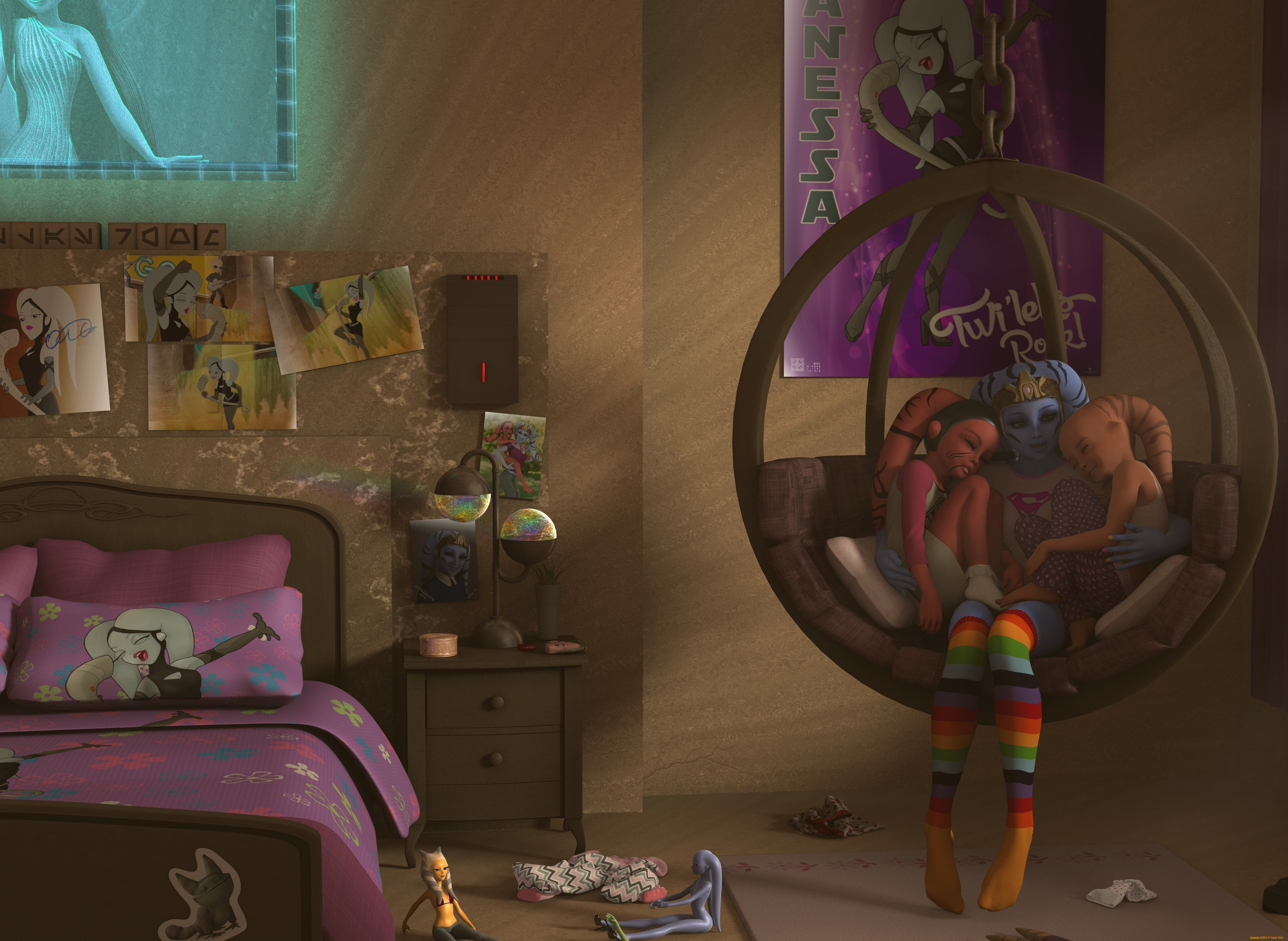 3д, графика, существа, , creatures, девушка, взгляд, фон