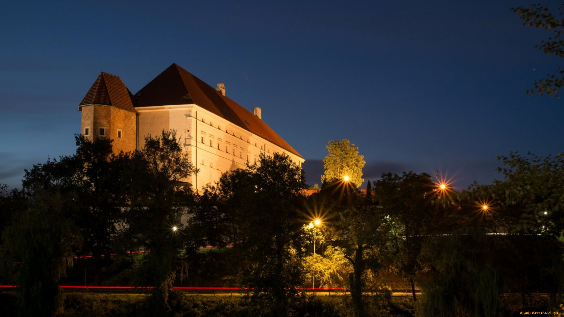 города, краков, , польша, огни, вечер