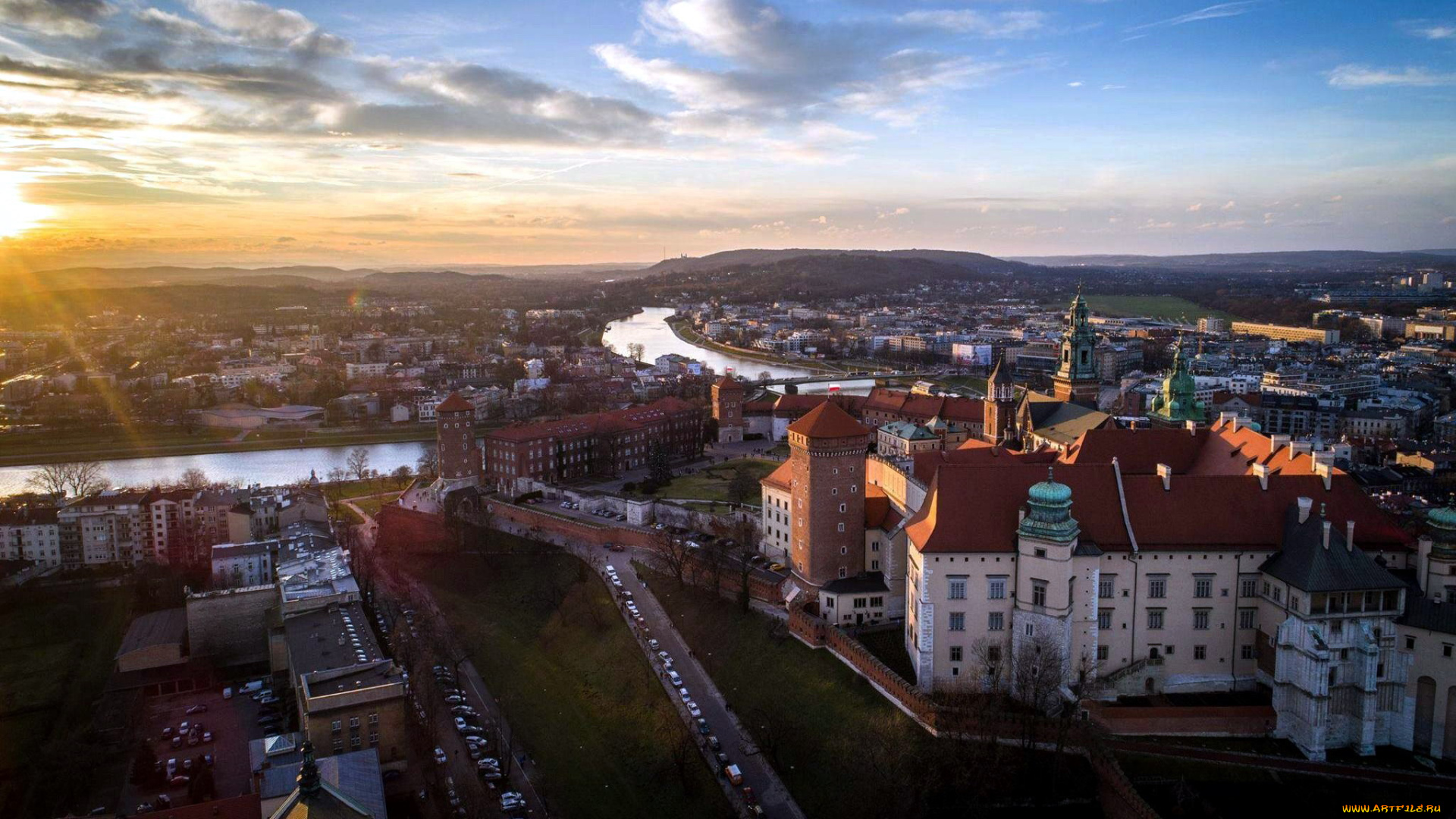 города, краков, , польша, панорама