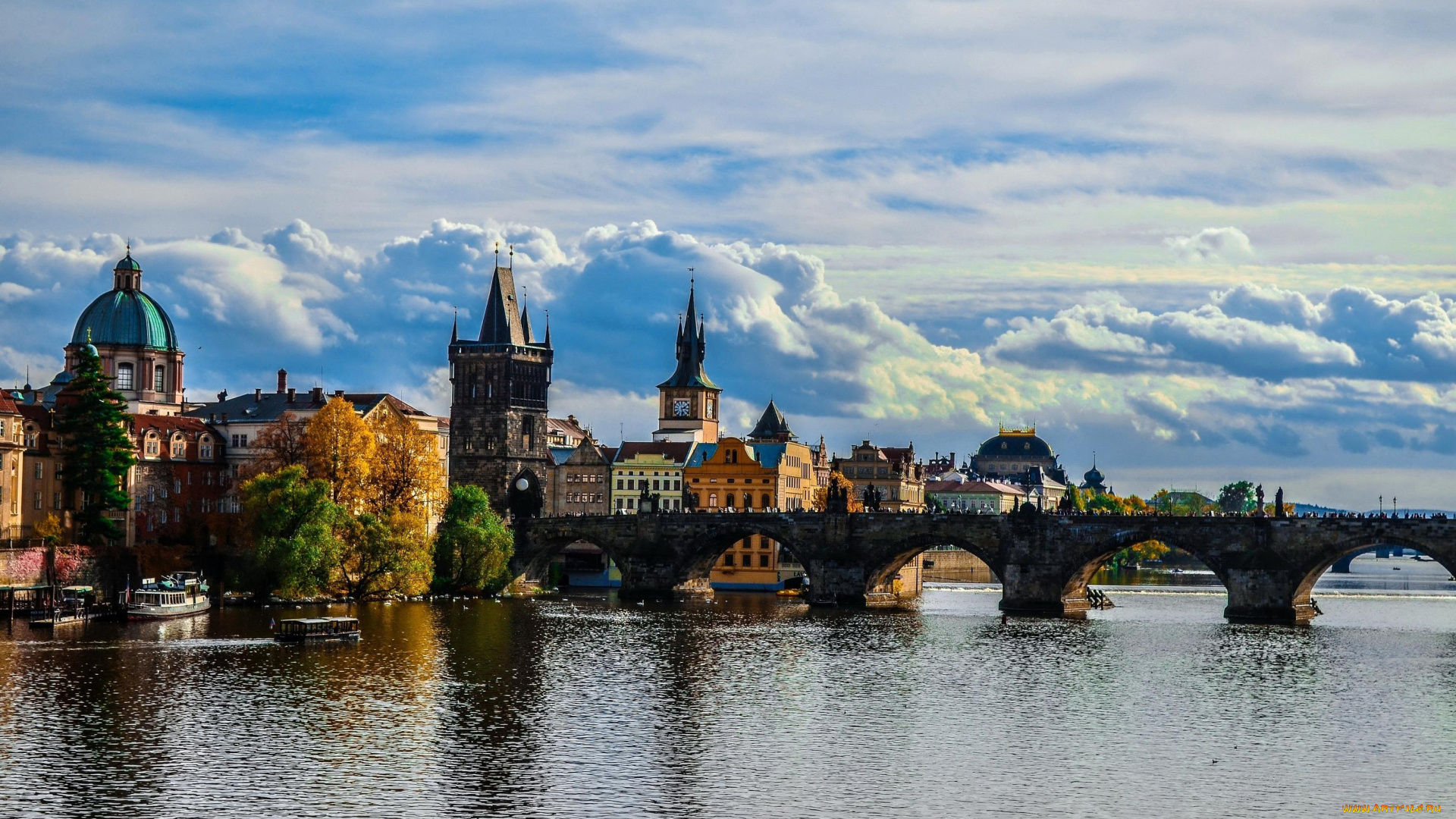 города, прага, , Чехия, карлов, мост, влтава