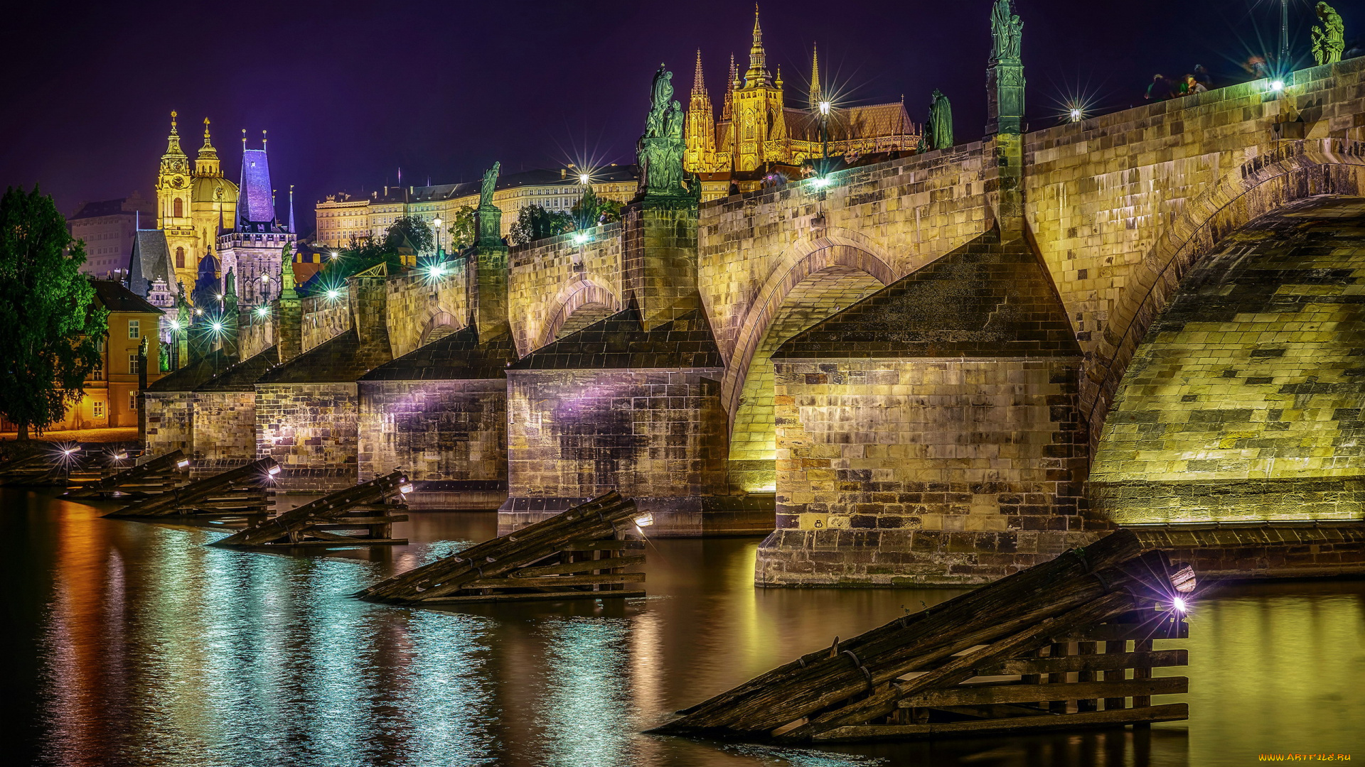 города, прага, , Чехия, карлов, мост, влтава