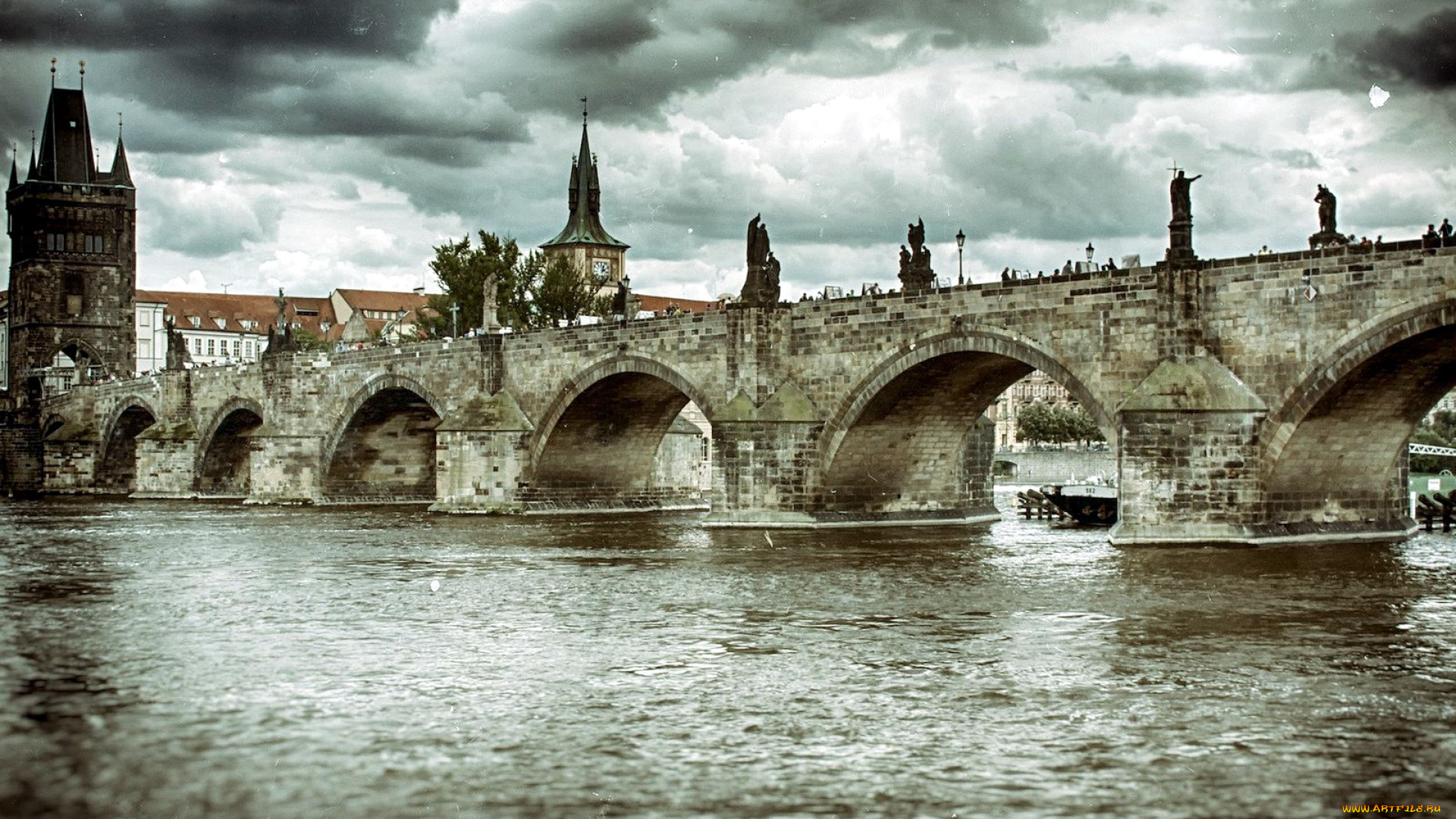 города, прага, , Чехия, карлов, мост, влтава