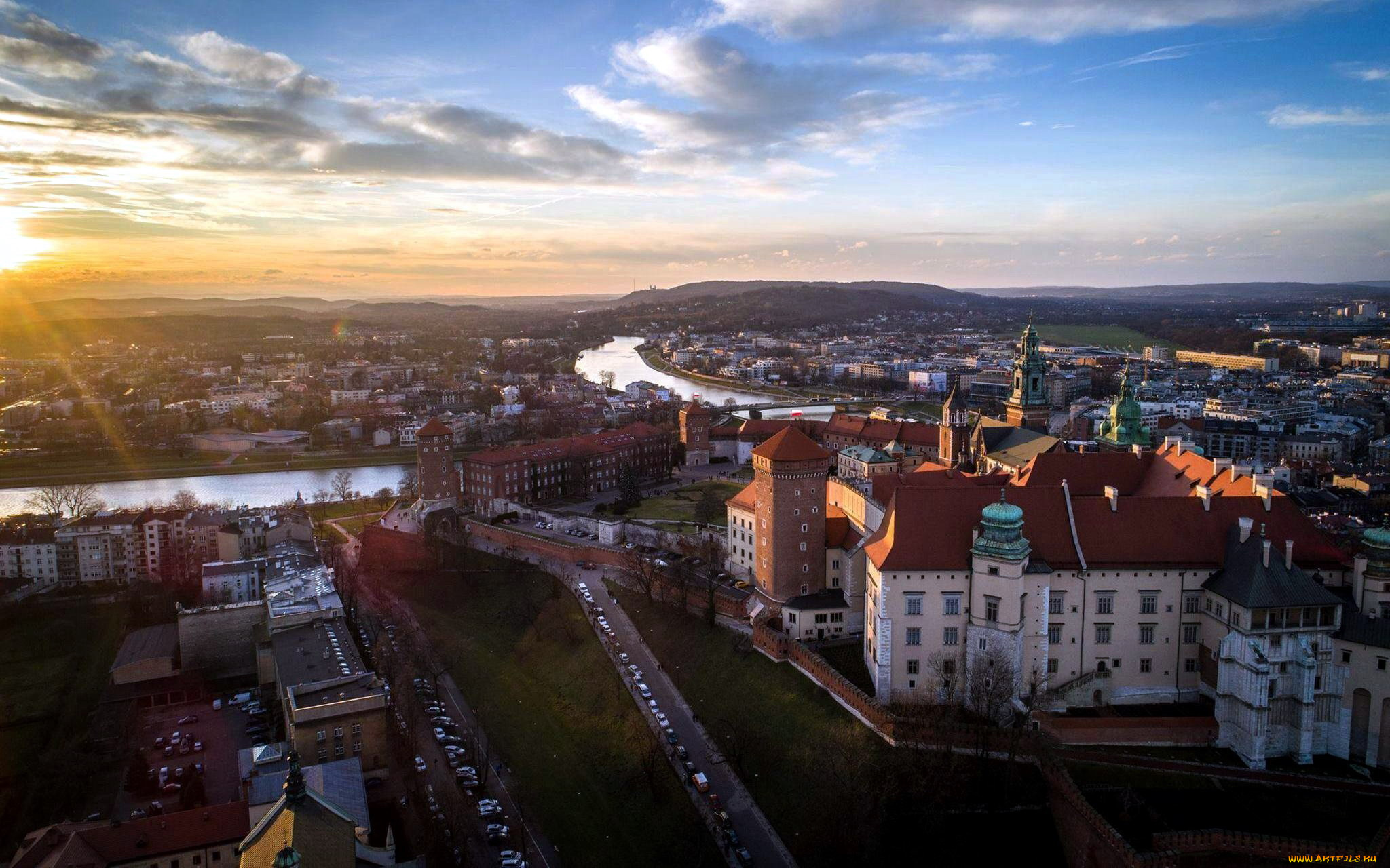города, краков, , польша, панорама