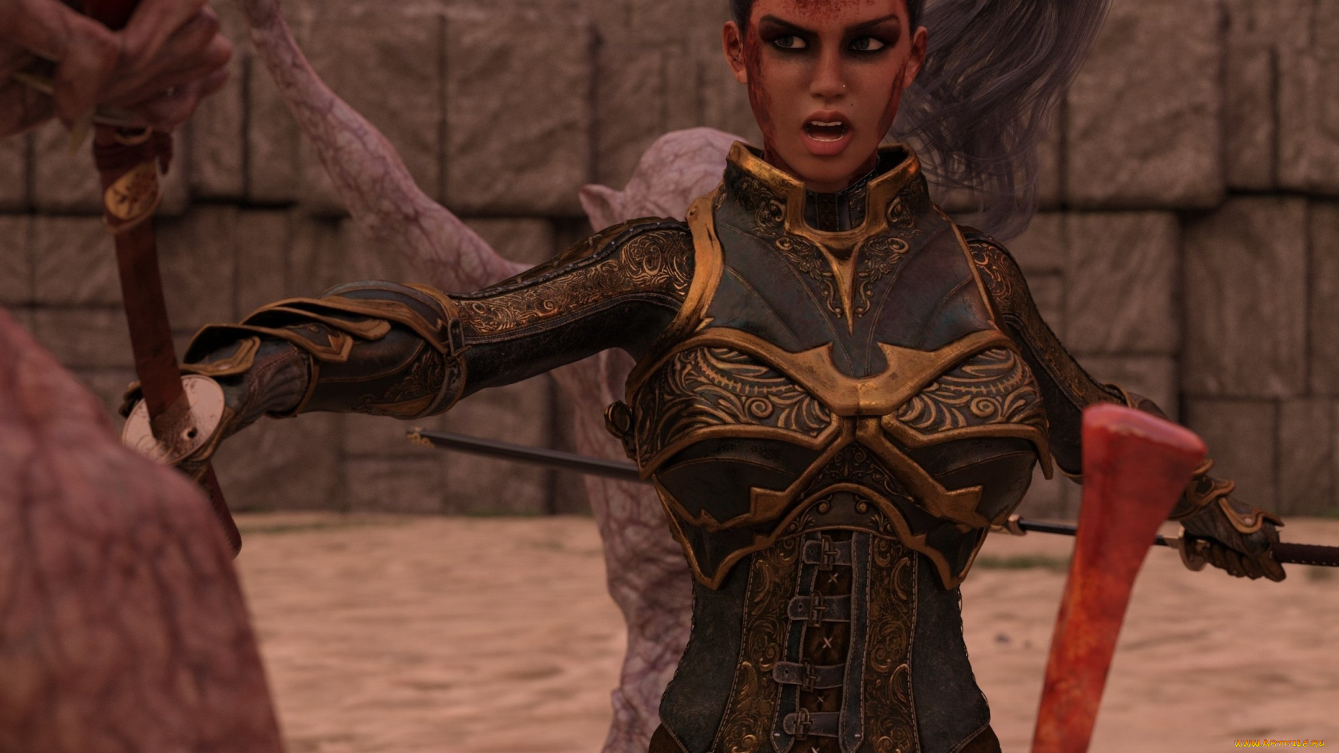 3д, графика, фантазия, , fantasy, фон, взгляд, девушка