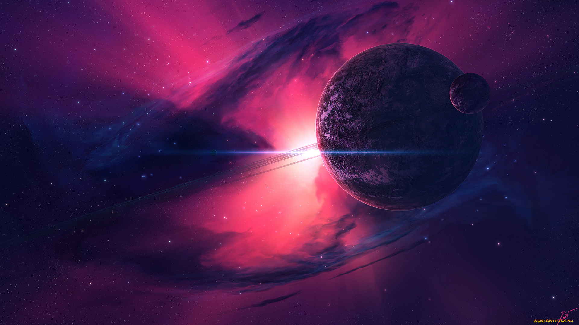 космос, арт, звезды, галактика, вселенная, планеты