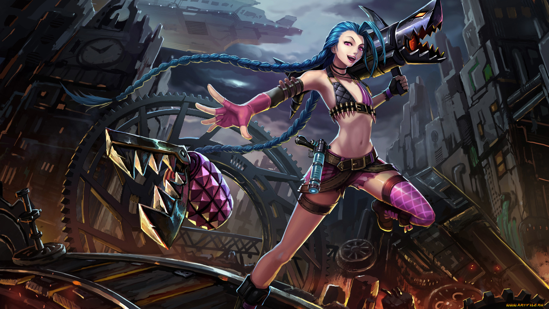 видео, игры, league, of, legends, оружие, город, косы, девушка