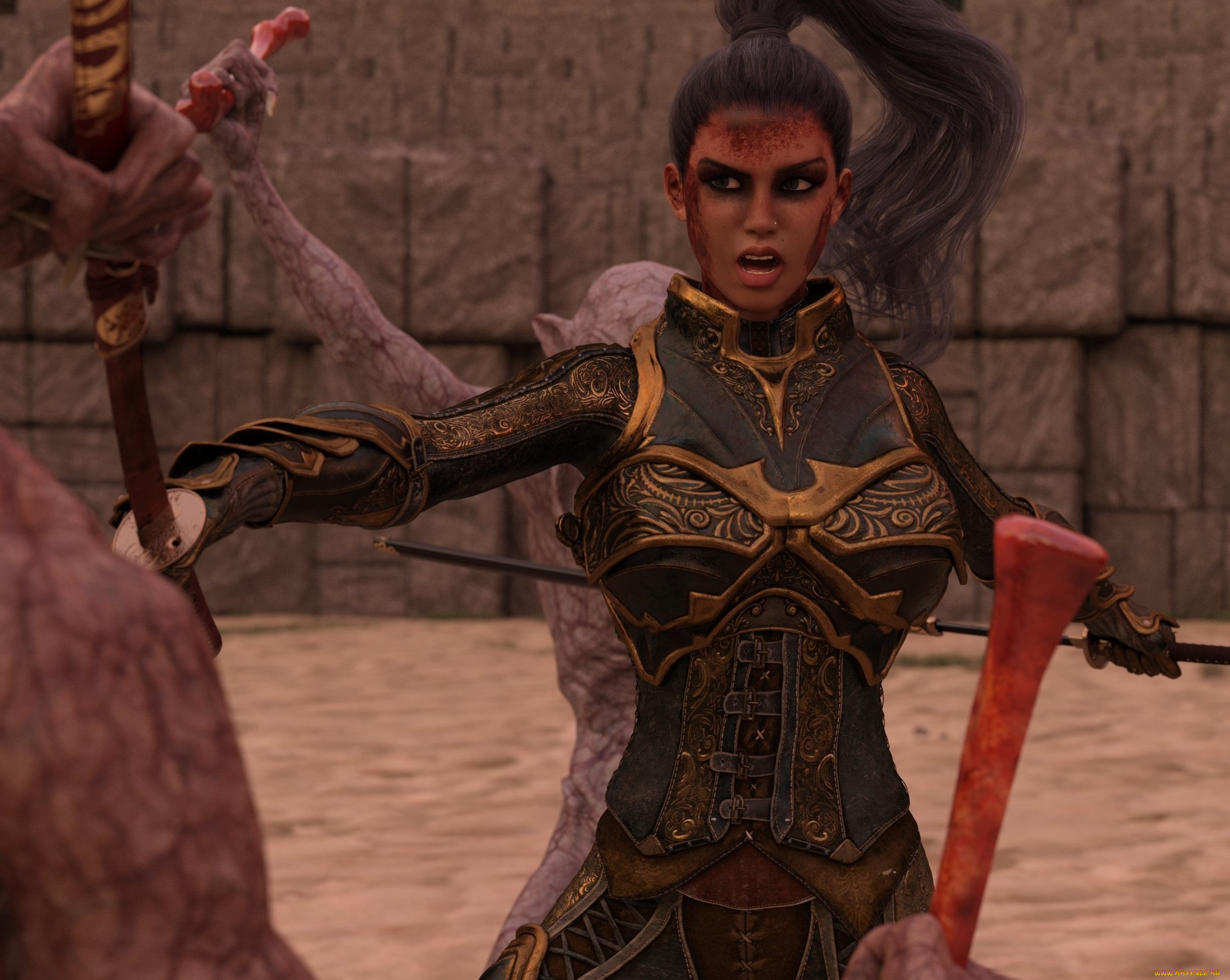 3д, графика, фантазия, , fantasy, фон, взгляд, девушка