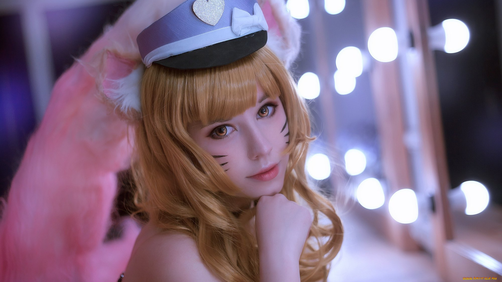 девушки, -, креатив, , косплей, хвосты, костюм, фуражка, лицо, лампочки, зеркало, дарьяна, мартынова