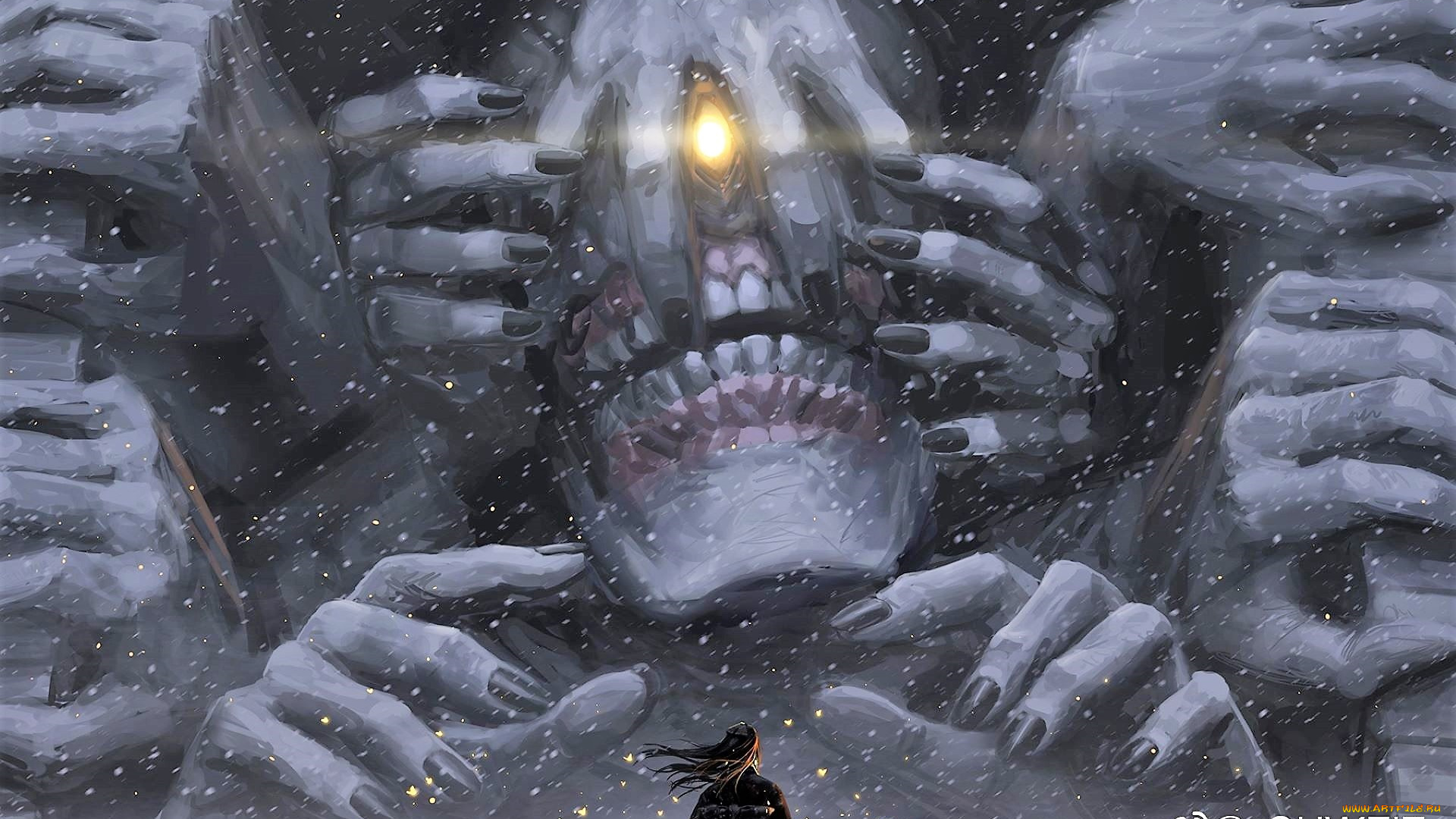 фэнтези, _guweiz, девушка, монстр, руки