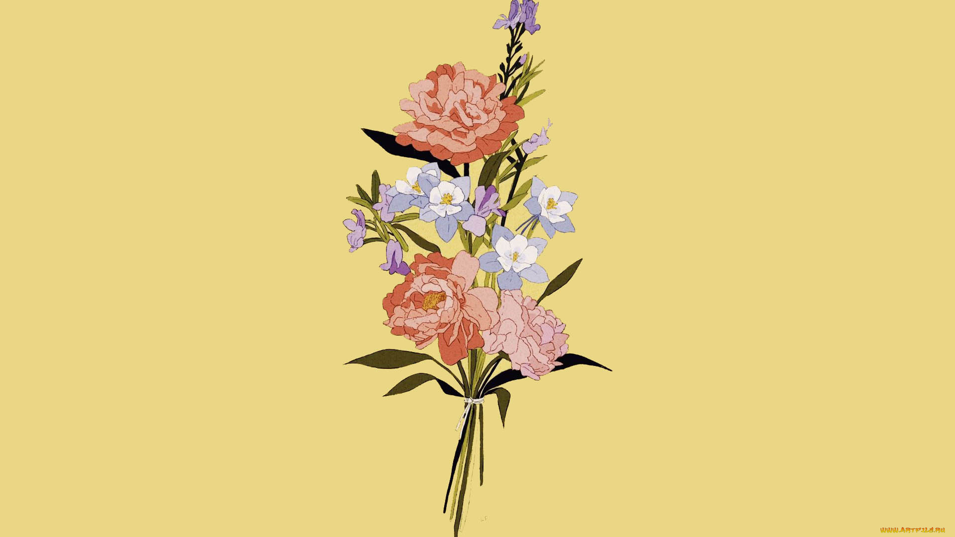 рисованное, цветы, букет